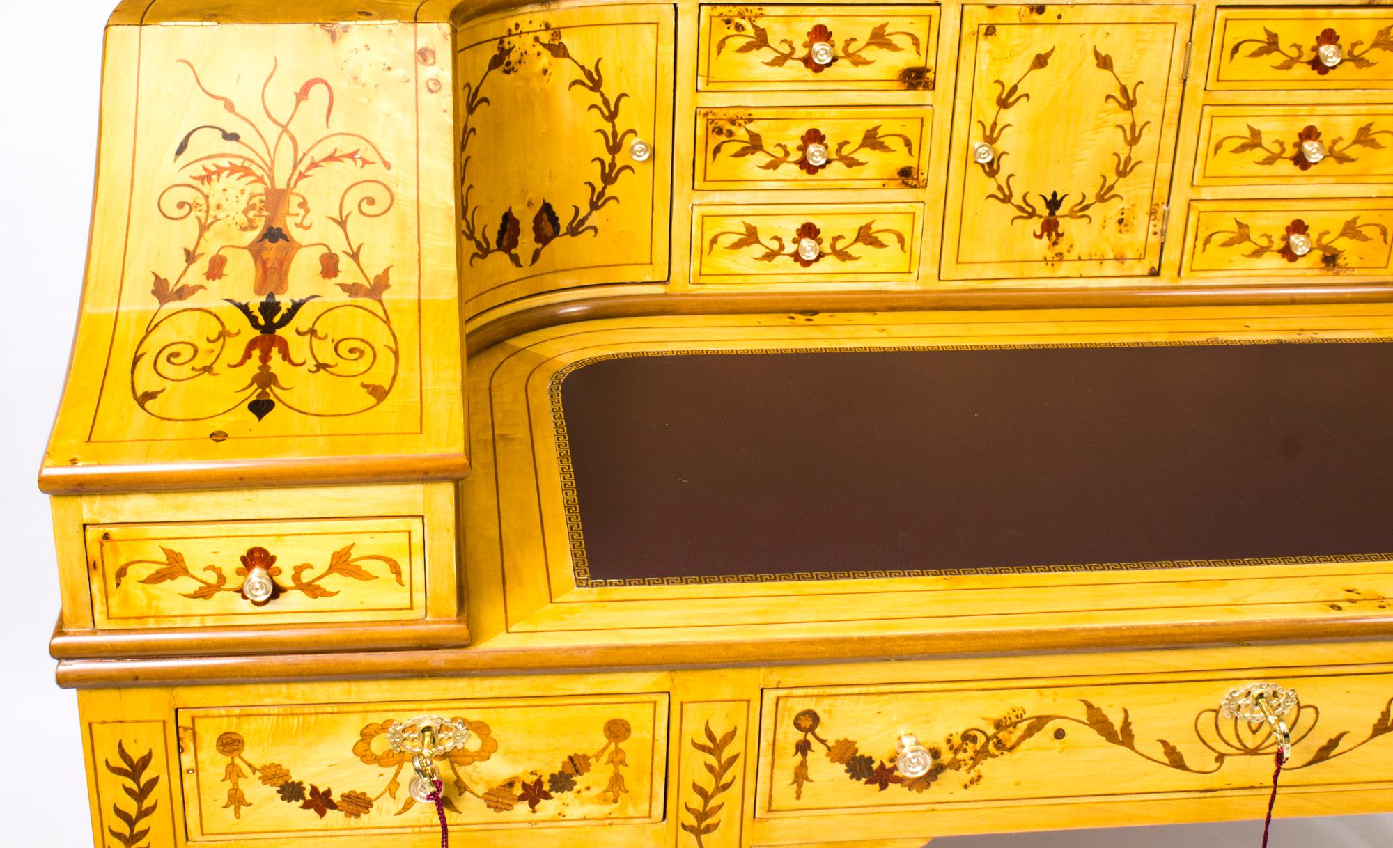 Vintage Satinwood Marquetry Carlton House Writing Desk 20th Century For Sale 1