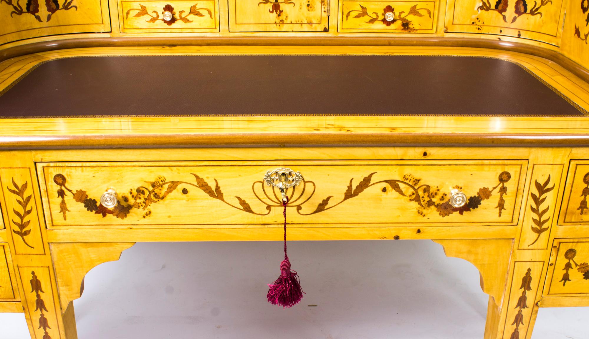 Vintage Satinwood Marquetry Carlton House Writing Desk 20th Century For Sale 2