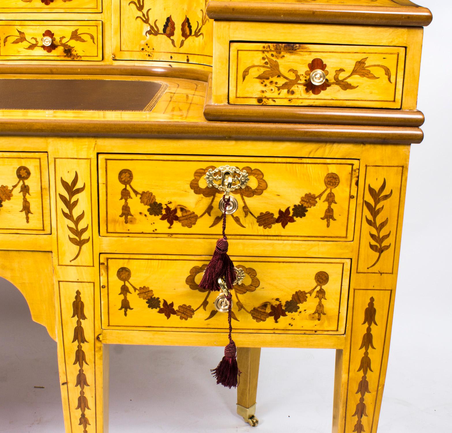 Vintage Satinwood Marquetry Carlton House Writing Desk 20th Century For Sale 3