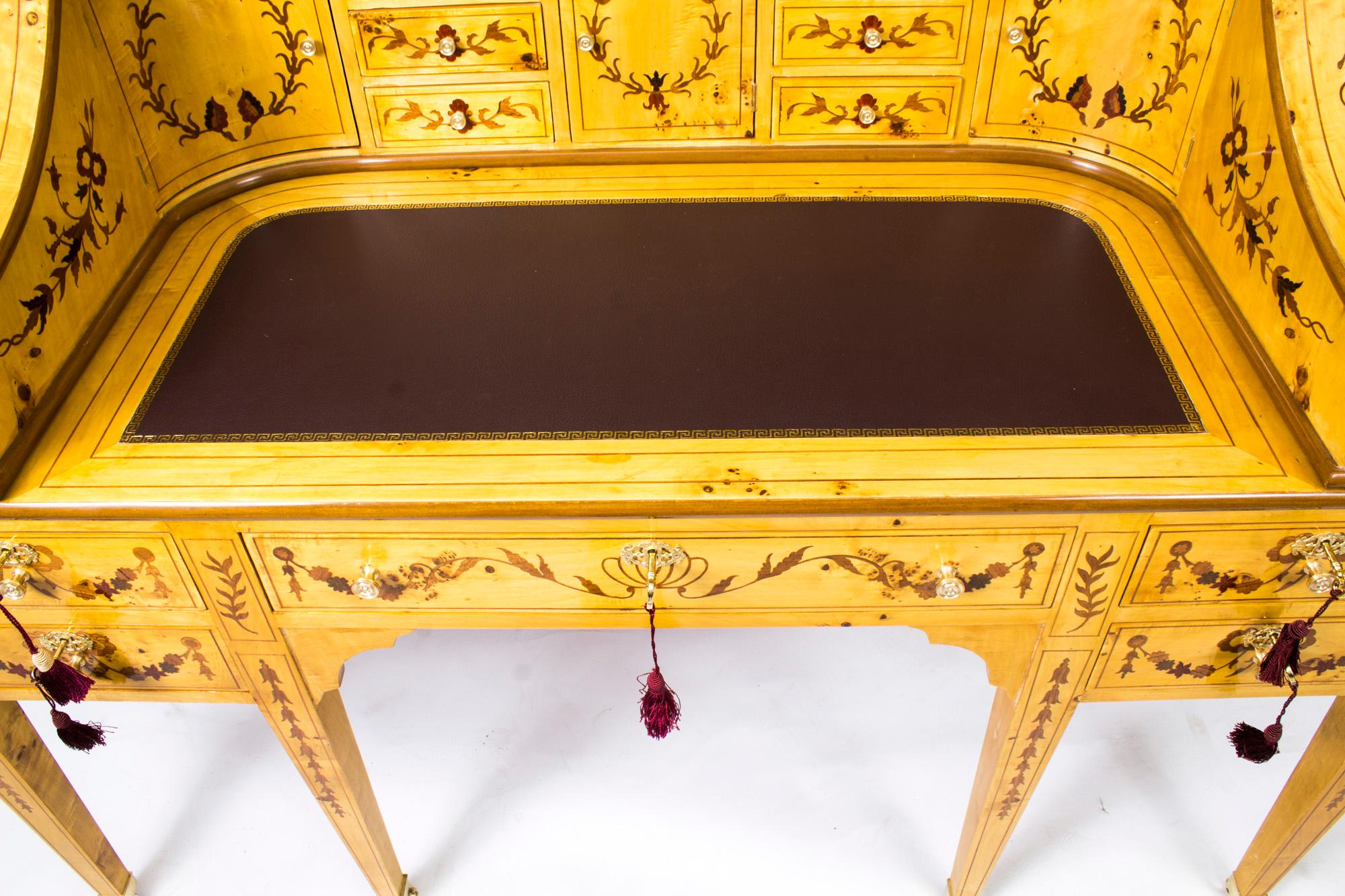 Vintage Satinwood Marquetry Carlton House Writing Desk 20th Century For Sale 4
