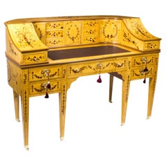 Vintage Satinwood Marquetry Carlton House Writing Desk 20th Century