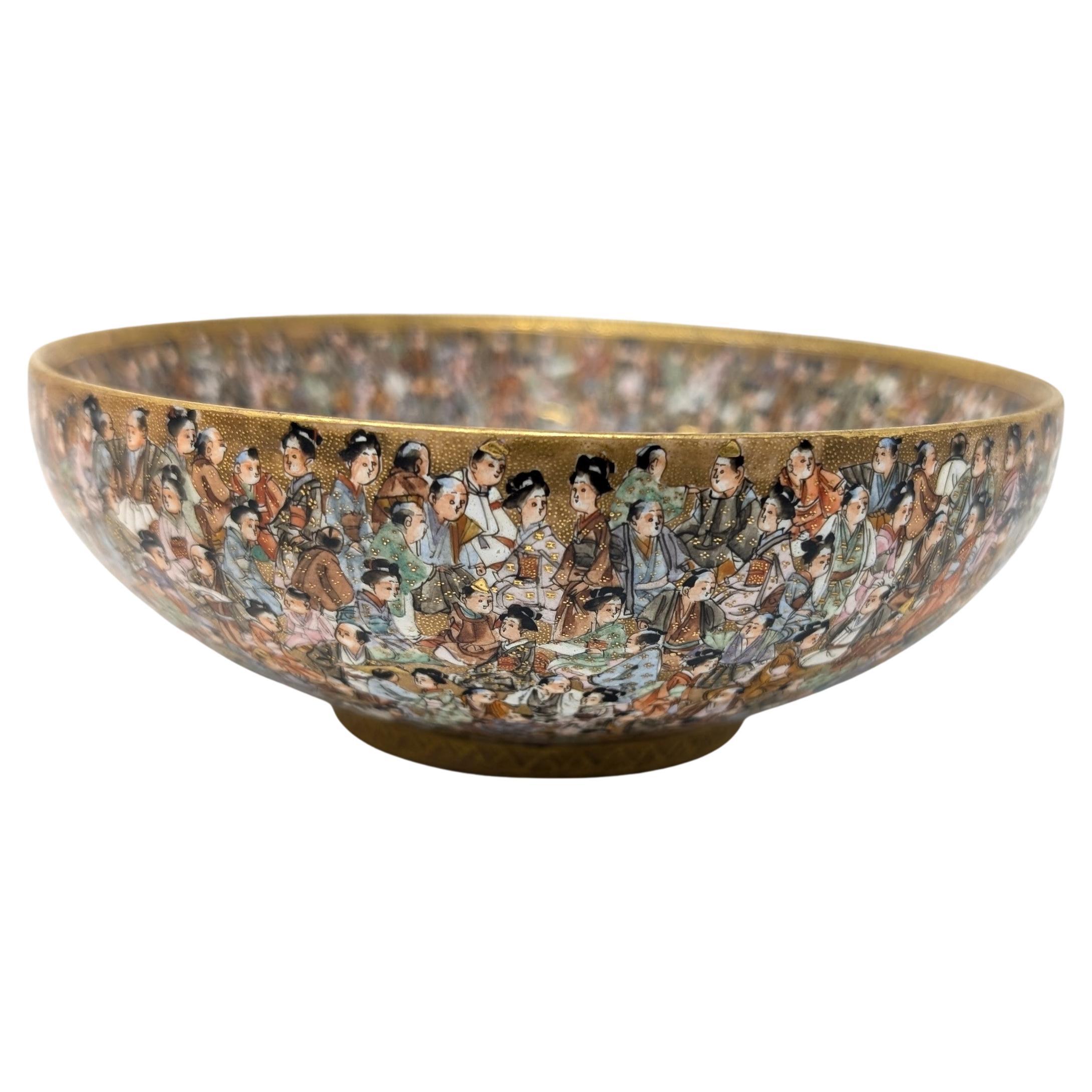 Vintage Satsuma Rice Bowl Japanese Thousand Faces Hand Painted Porcelain Japan