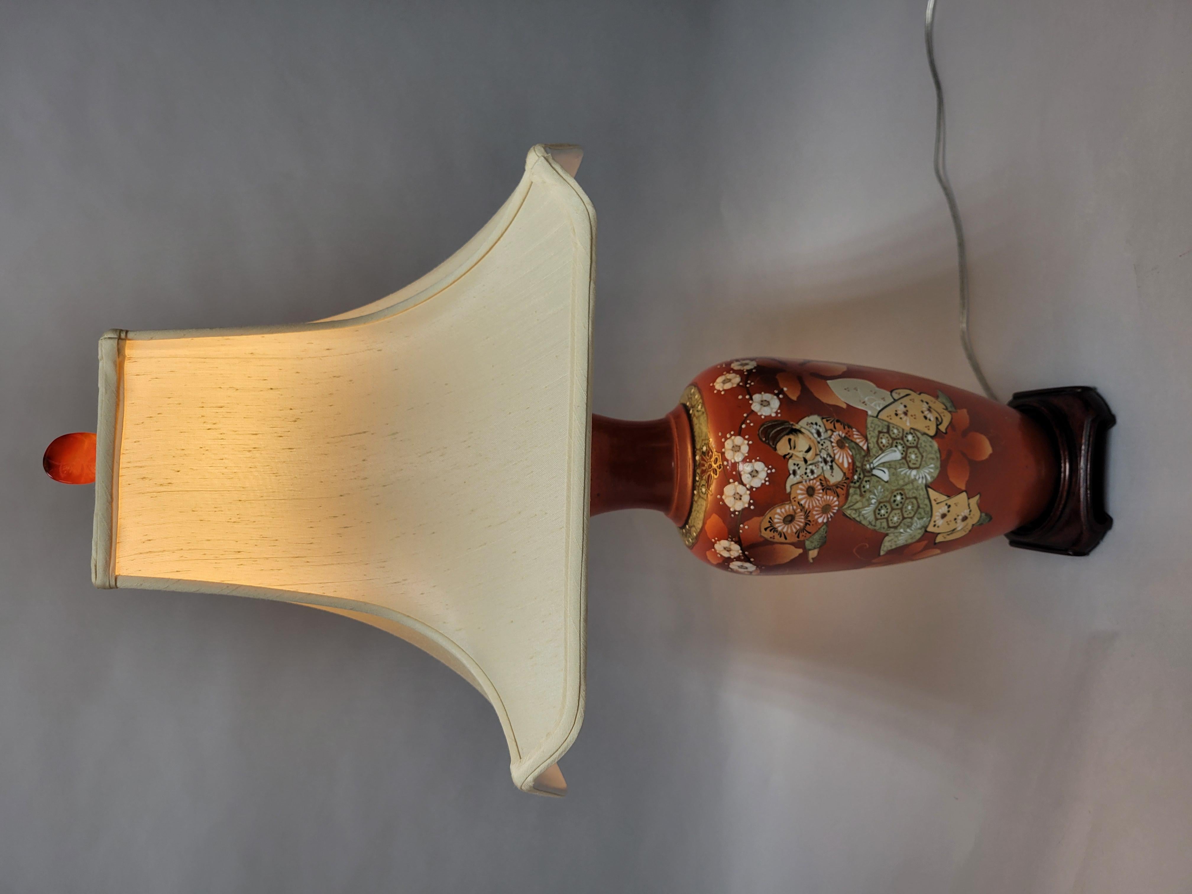 Vintage Satsuma Samurai Lamp – Bespoke from a Vase

This exquisite vintage Satsuma lamp is a true statement piece, featuring a hand-painted design with a striking samurai warrior surrounded by intricate floral and geometric patterns. The lamp is
