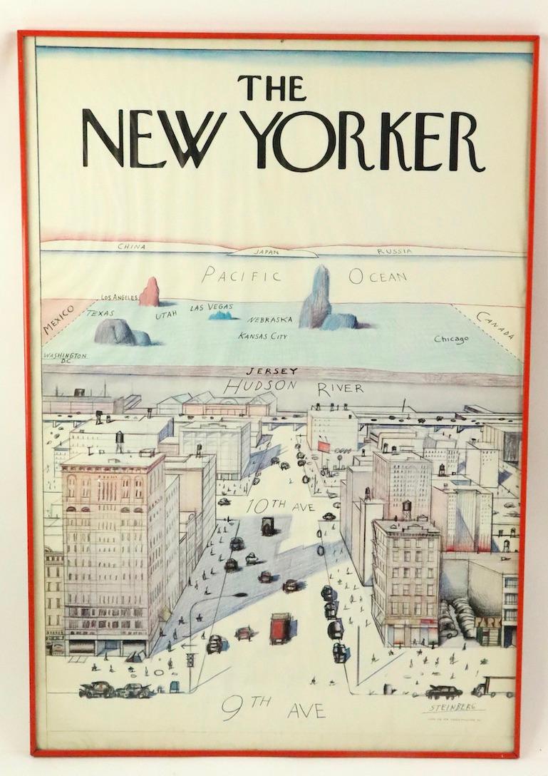 Great original Saul Steinberg View from Manhattan poster in original frame. 
 Poster shows minor wear along the outer edges, normal and consistent with age. 
 Weren't the 1970s great...