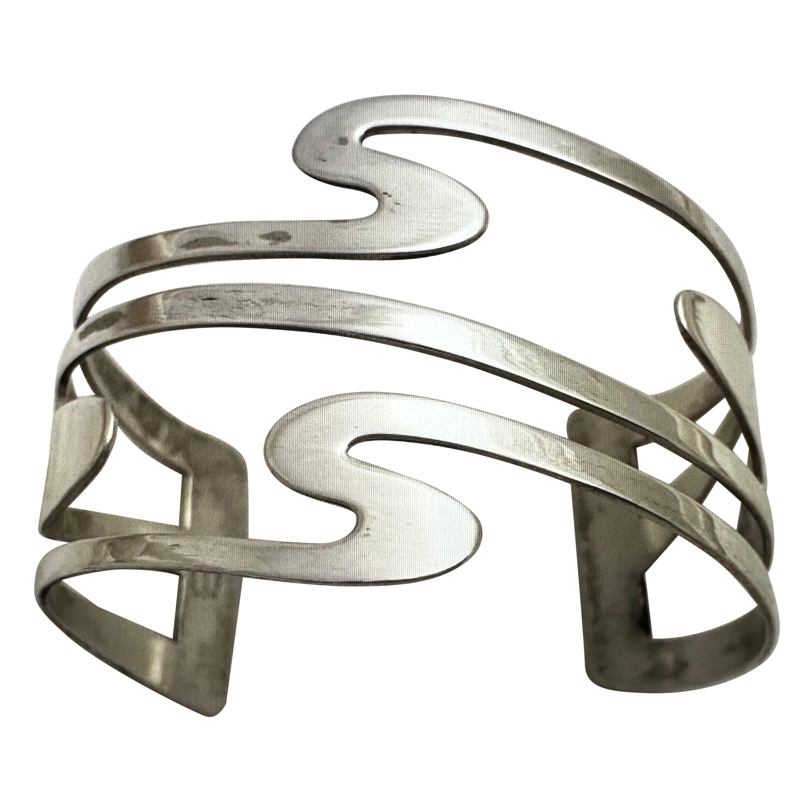 Vintage "Sauteur Renoir" Sterling Silber .925 ~ 1 3/4" Wide Wavy Cuff Bracelet