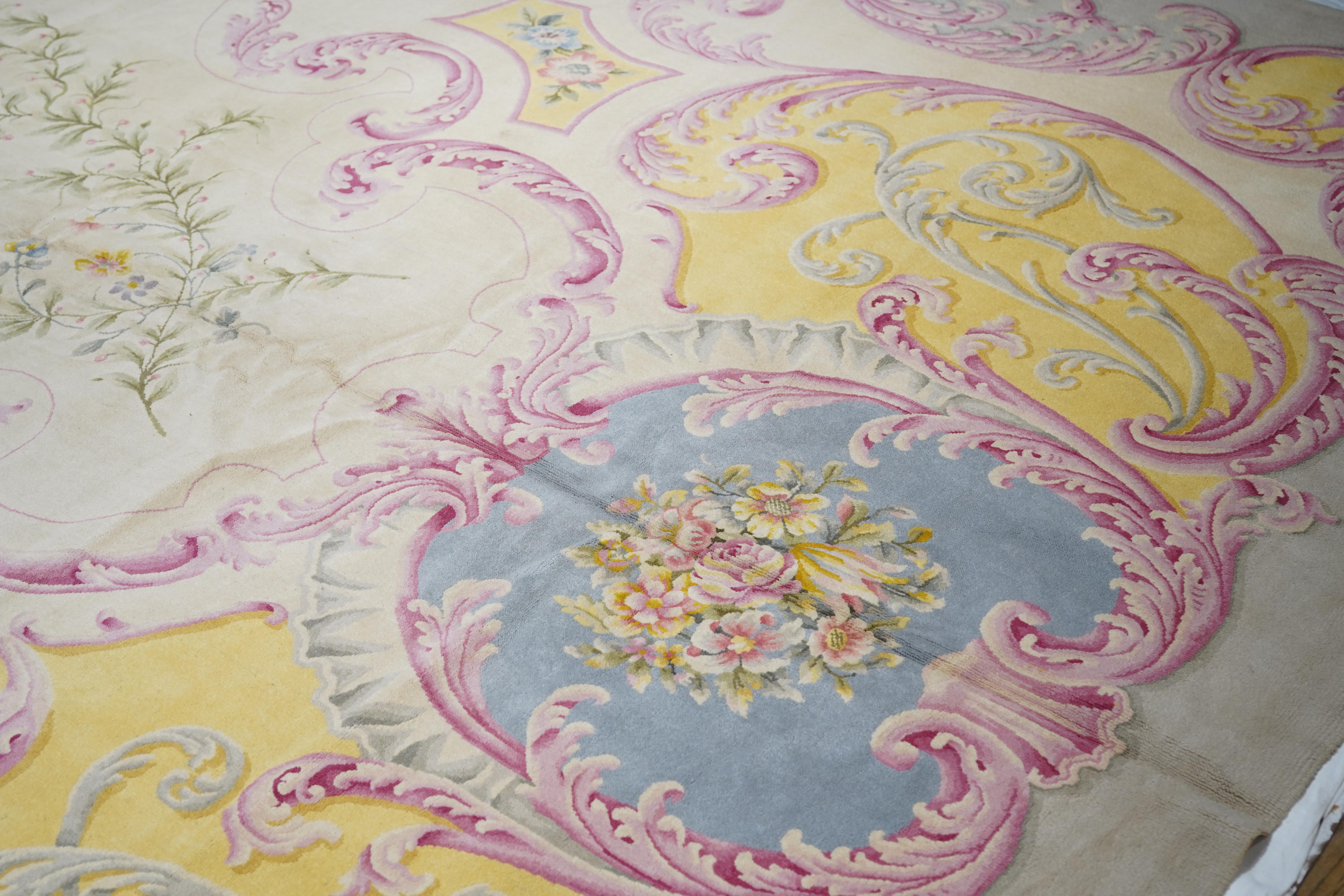 French Vintage Savannerie Rug 11’1” x 21’4” For Sale