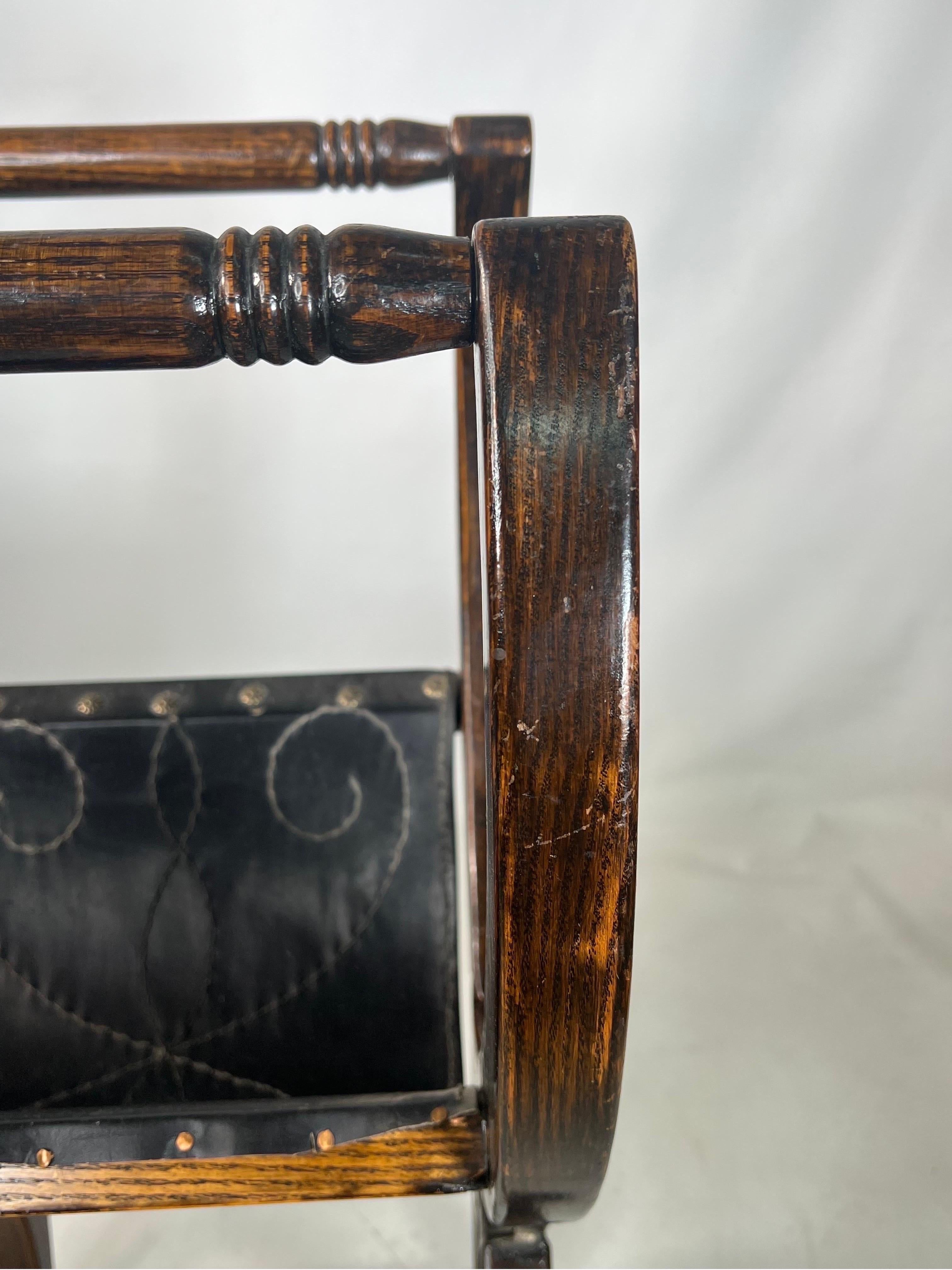 Vintage Savonarola Style Folding Oak Bench With Arms 4