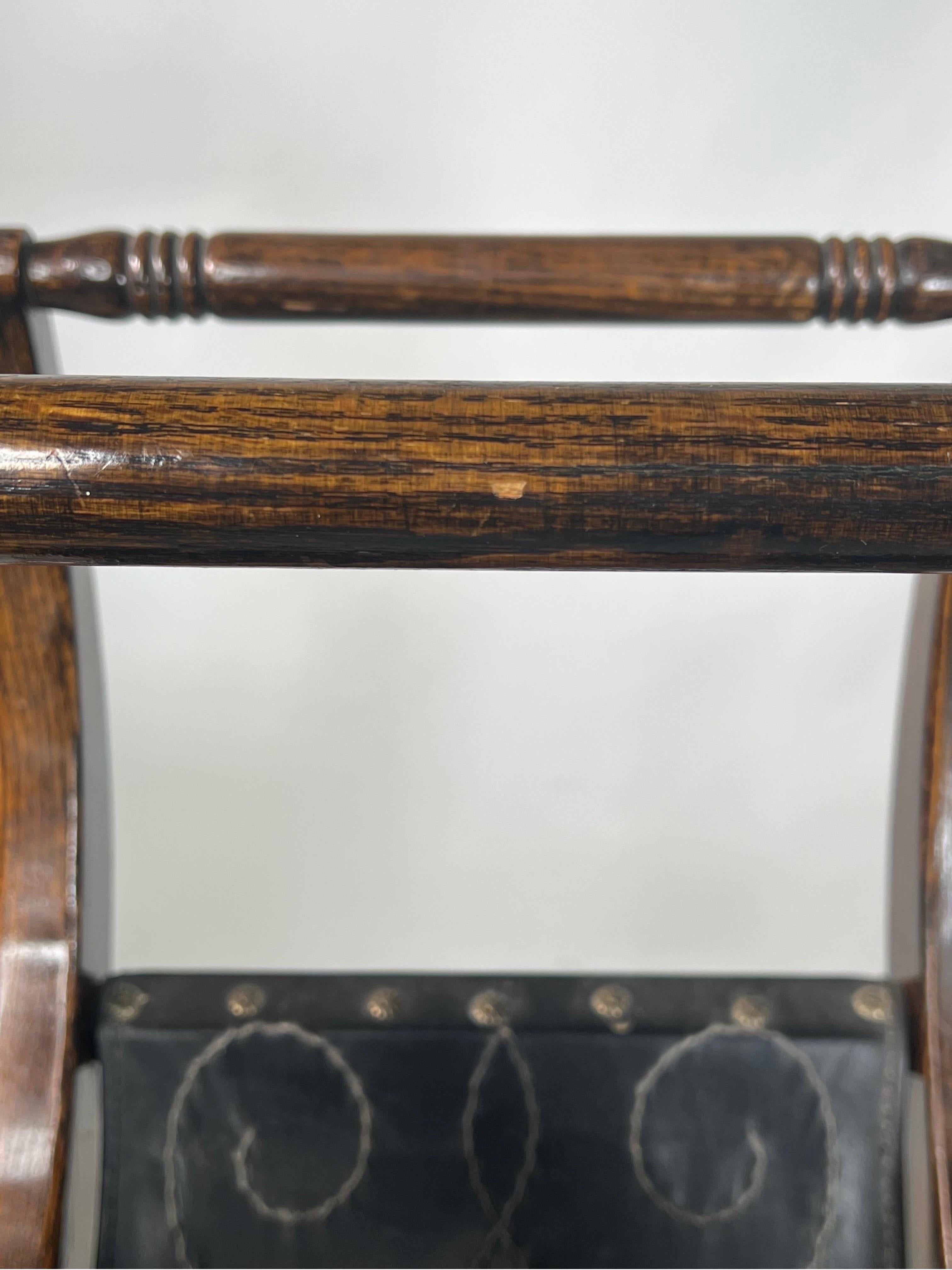 Vintage Savonarola Style Folding Oak Bench With Arms For Sale 7