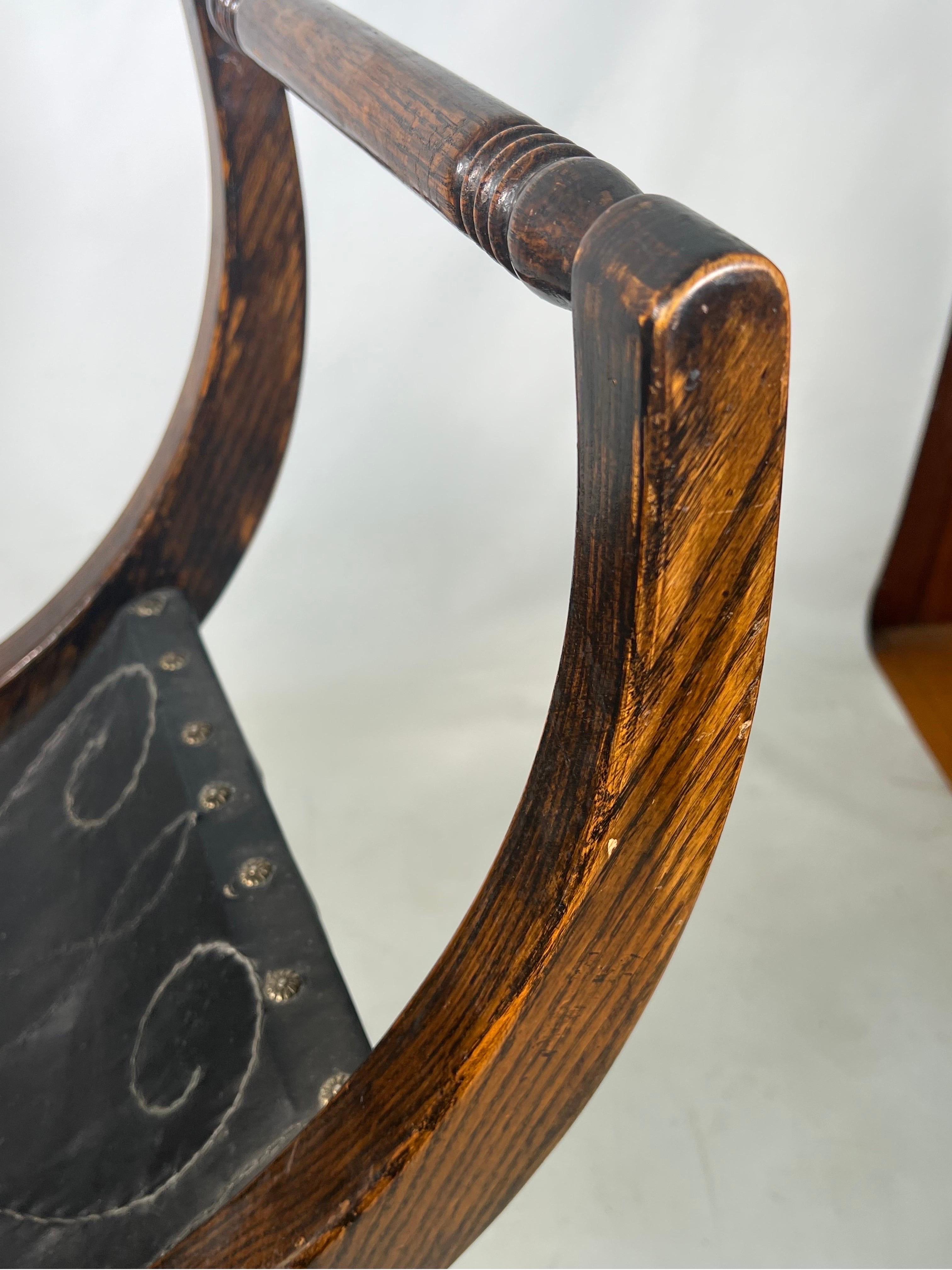 Vintage Savonarola Style Folding Oak Bench With Arms 1