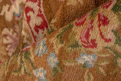 Vintage Savonnerie Rug French Cartouche Floral Pattern in Rose and Sky Blue