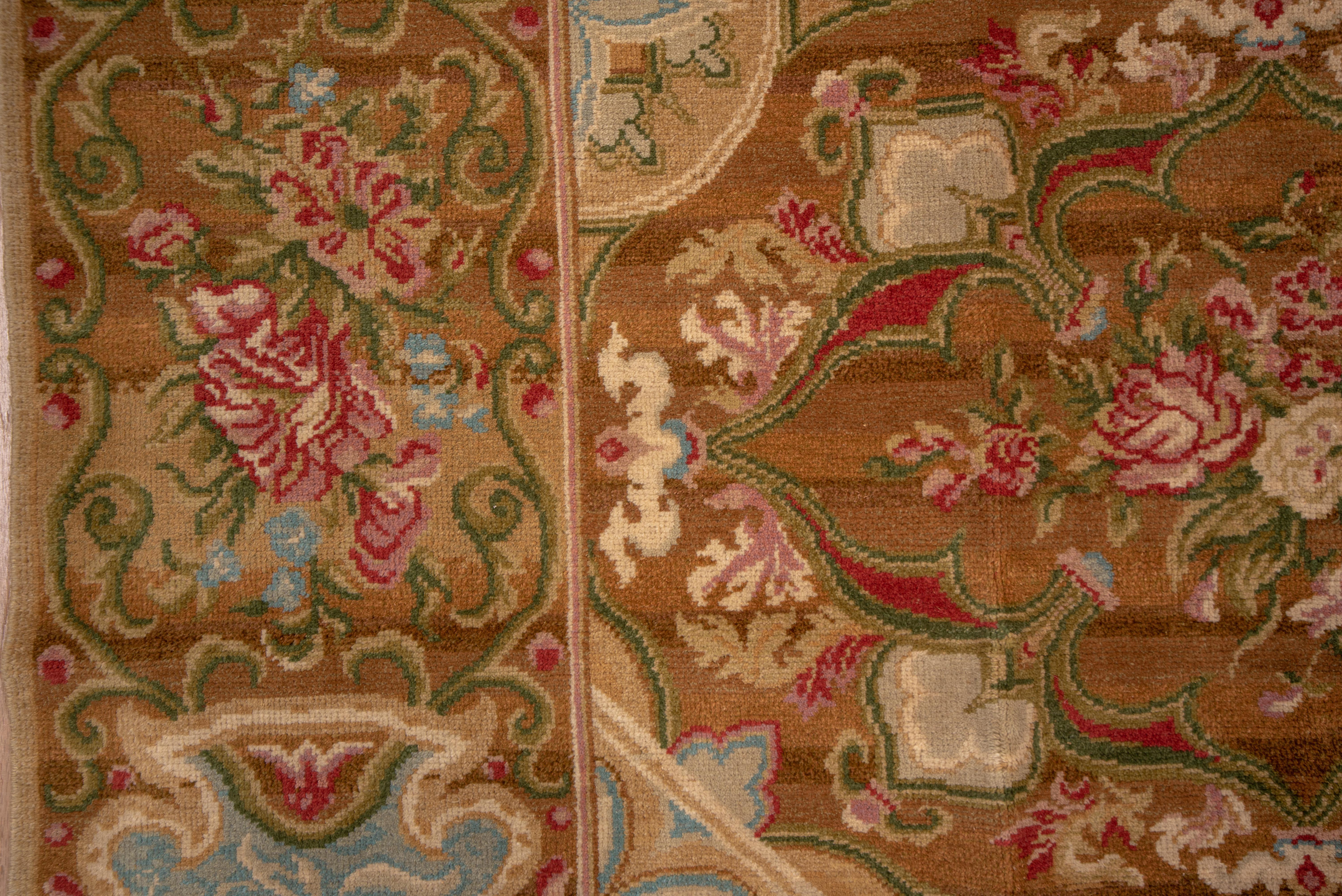 20th Century Vintage Savonnerie Rug French Cartouche Floral Pattern in Rose and Sky Blue For Sale