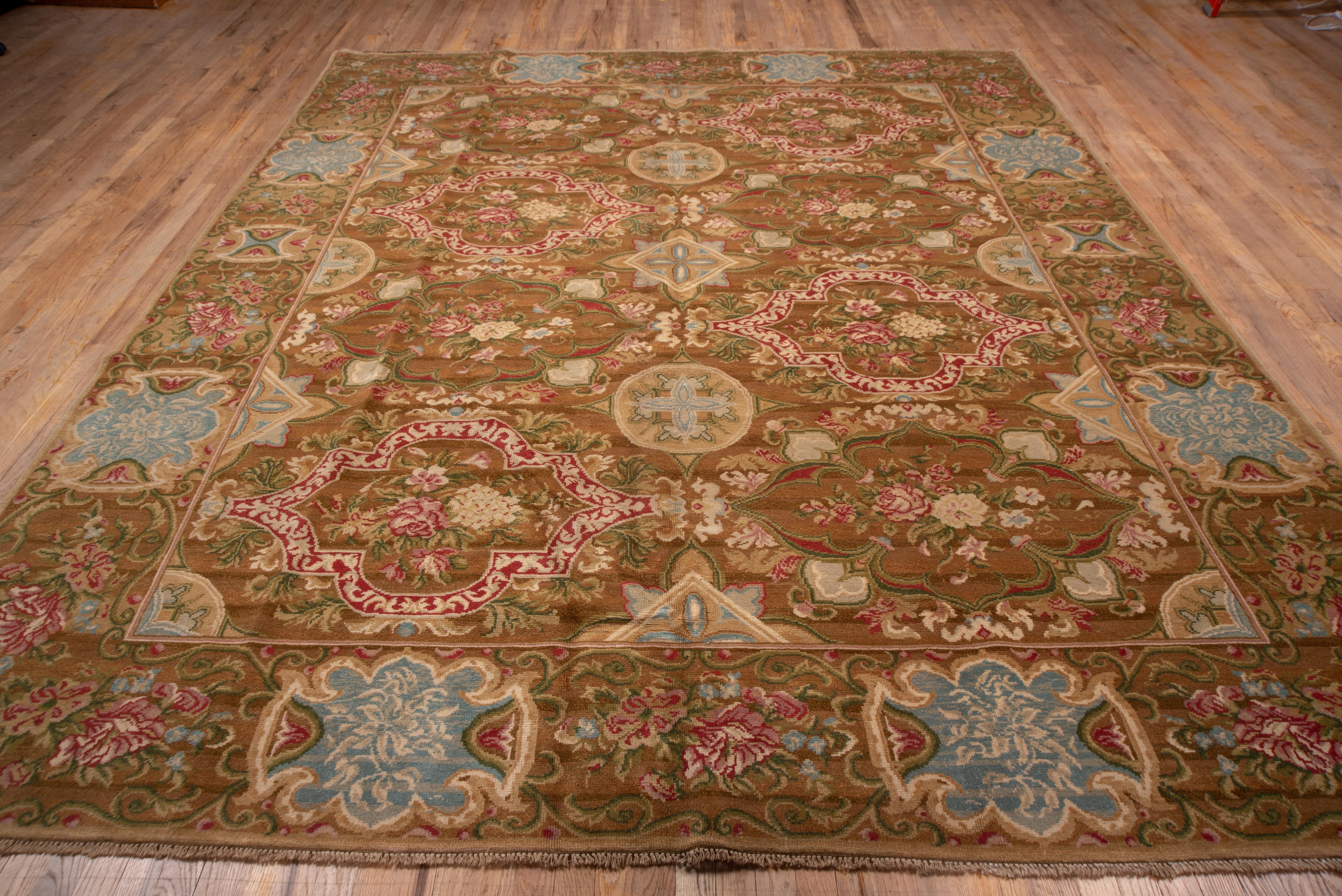 Vintage Savonnerie Rug French Cartouche Floral Pattern in Rose and Sky Blue For Sale 2
