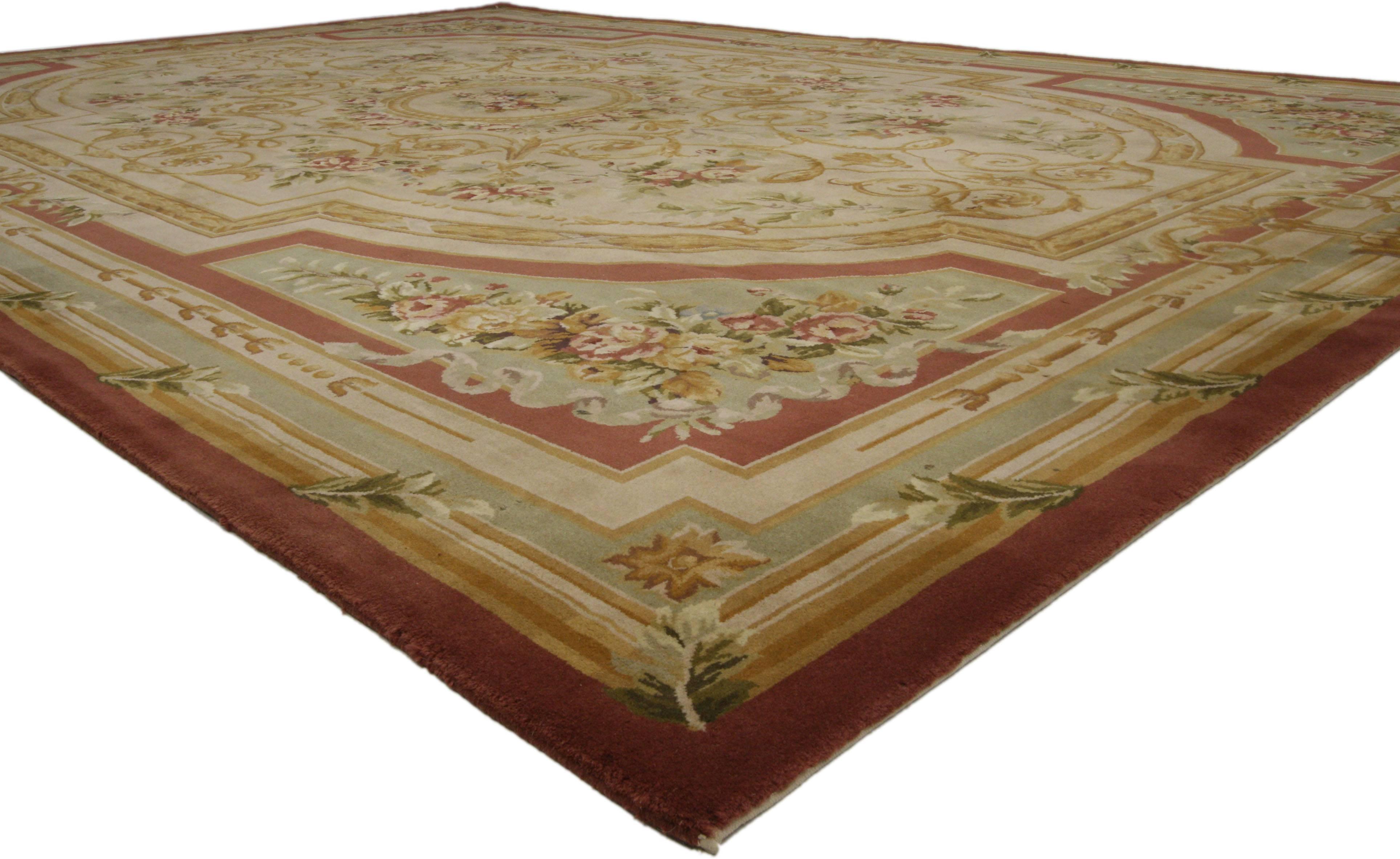 French Provincial Vintage Savonnerie Style Area Rug, Aubusson Design Rug