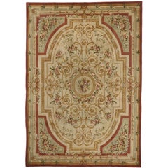 Vintage Savonnerie Style Area Rug, Aubusson Design Rug