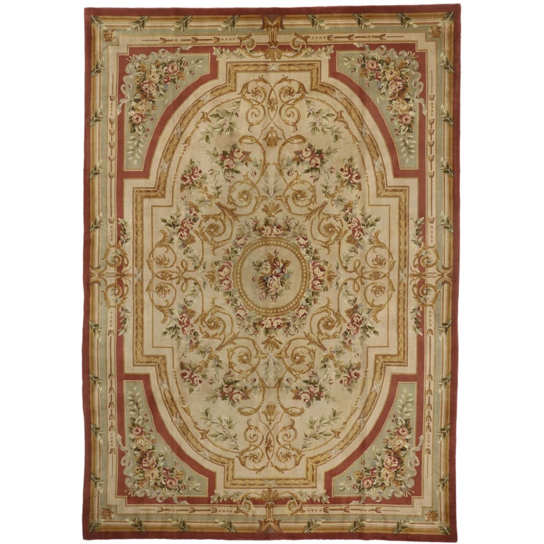 Savonnerie Style Rug Vintage Savonnerie Style Area Rug, Aubusson Design Rug at 1stDibs