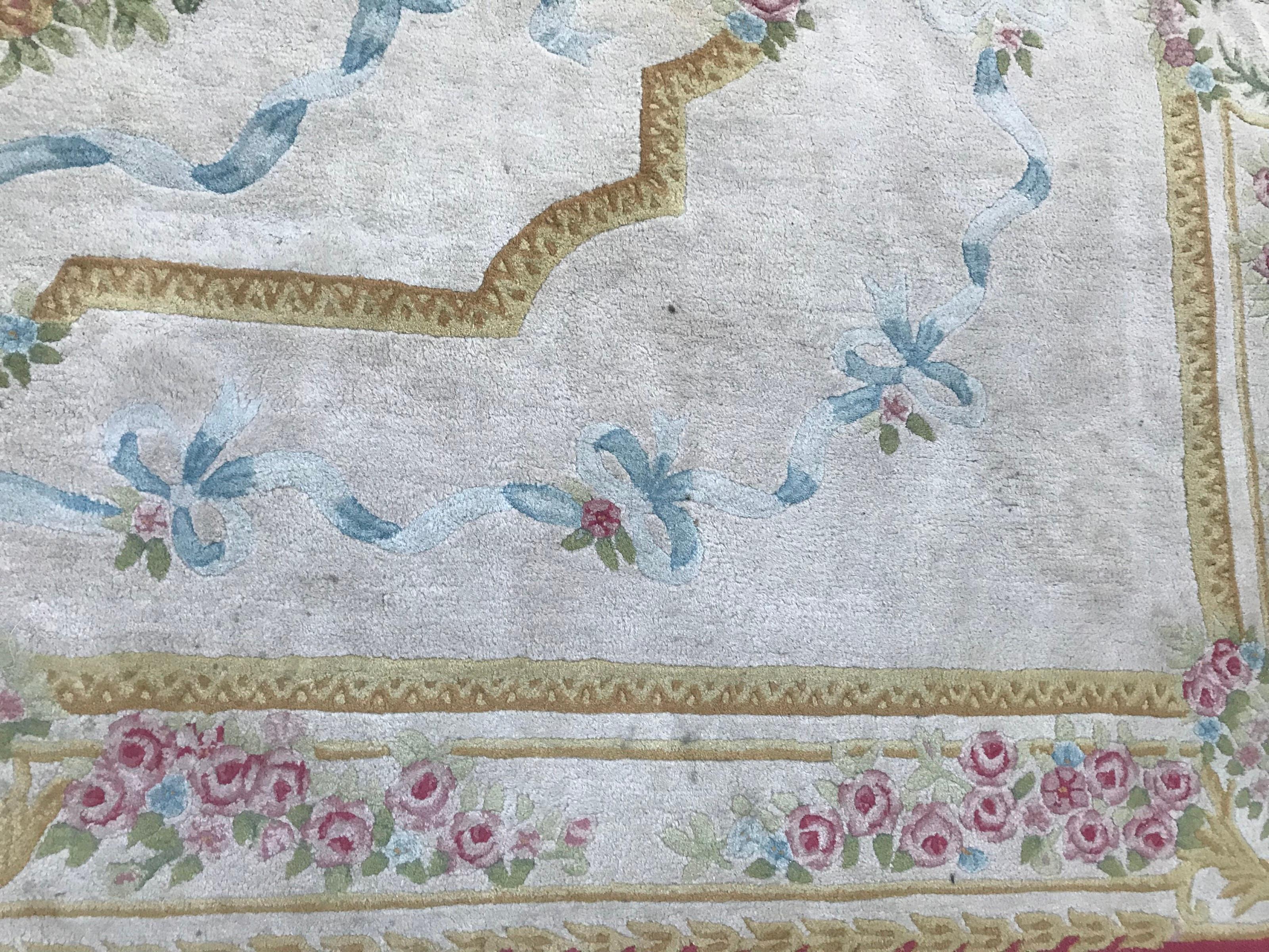 Aubusson Bobyrug’s Vintage Savonnerie Style Hand Tufted Rug For Sale