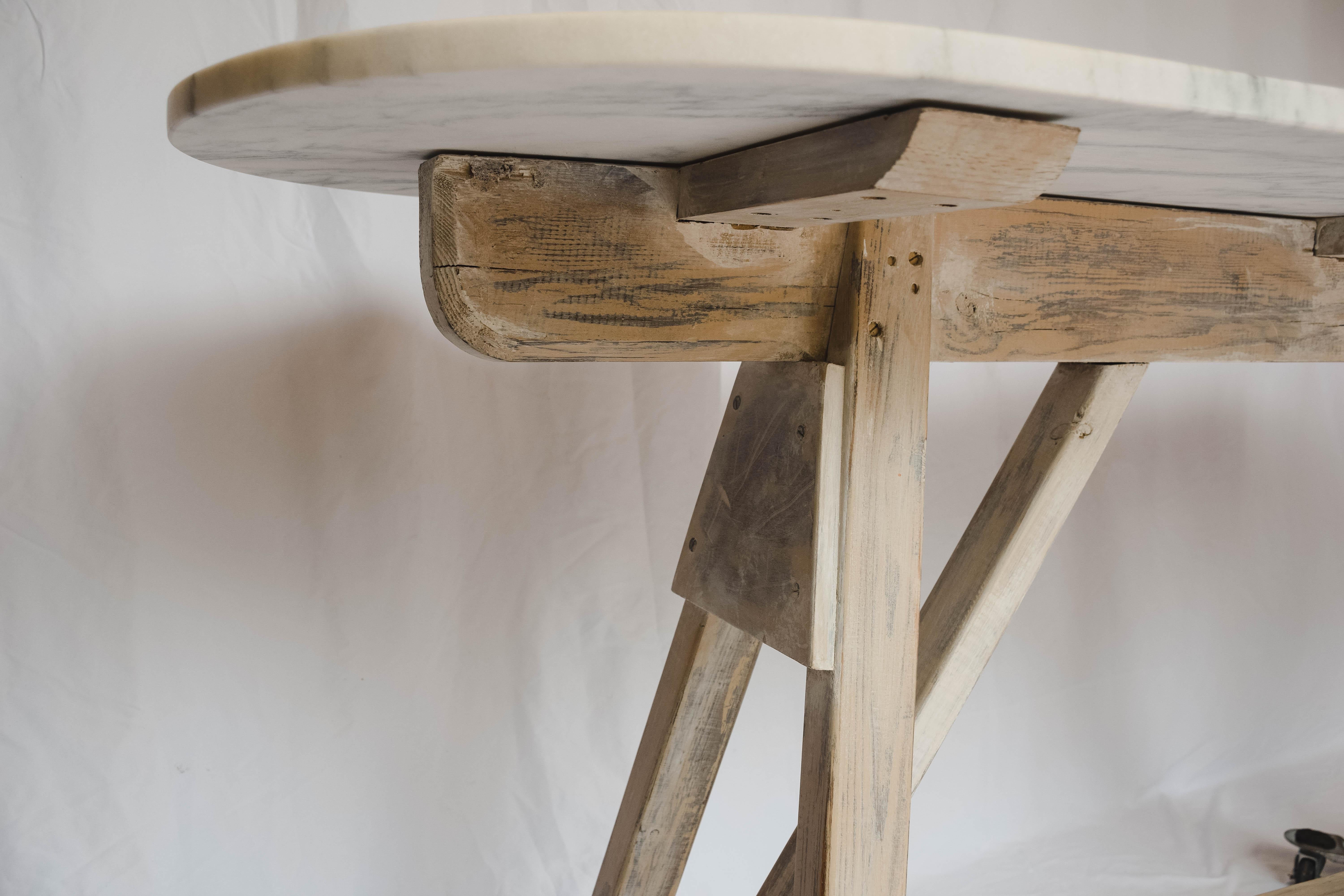 Vintage Sawhorse Table with Vermont Marble Top 9