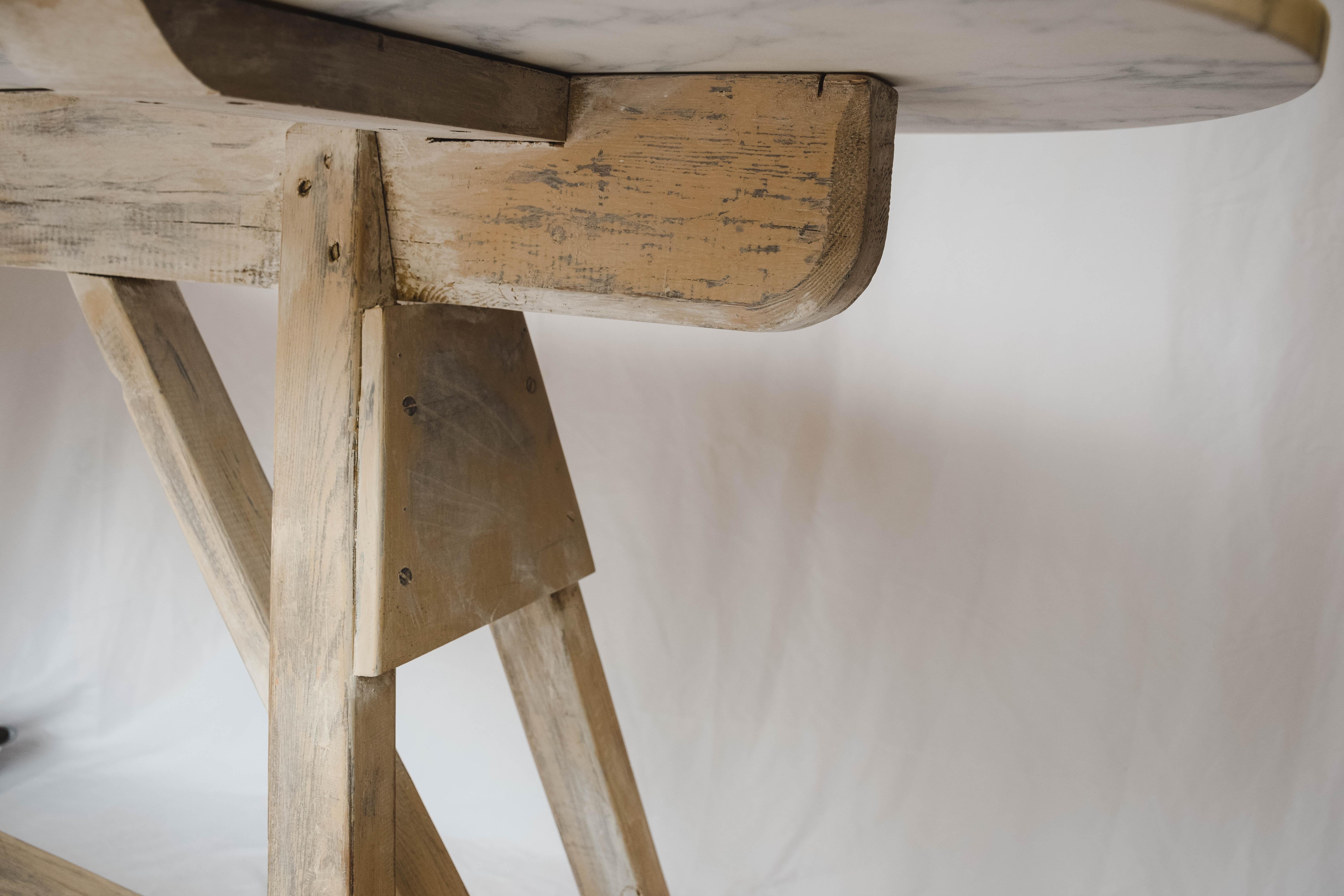 Vintage Sawhorse Table with Vermont Marble Top 11