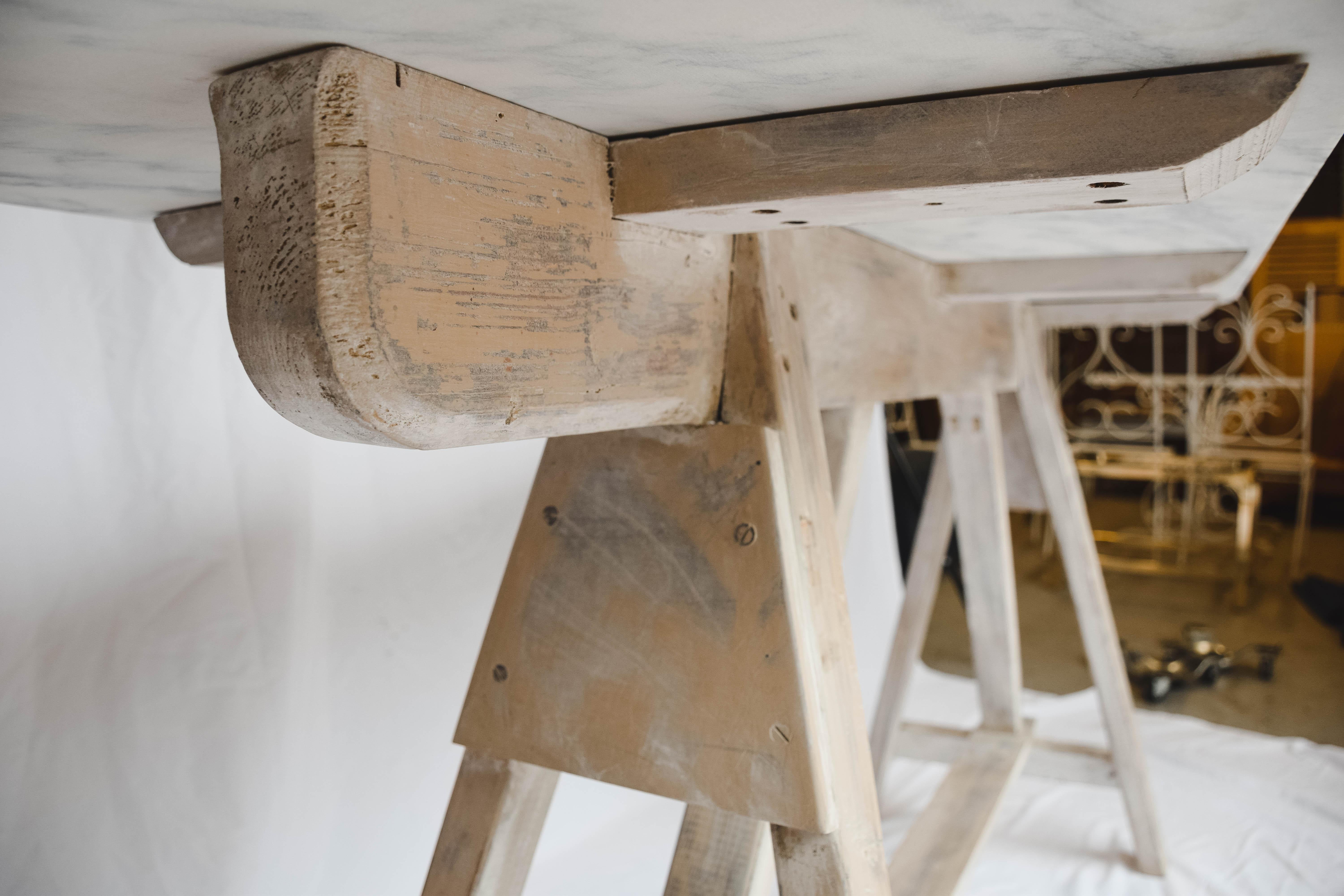 American Vintage Sawhorse Table with Vermont Marble Top