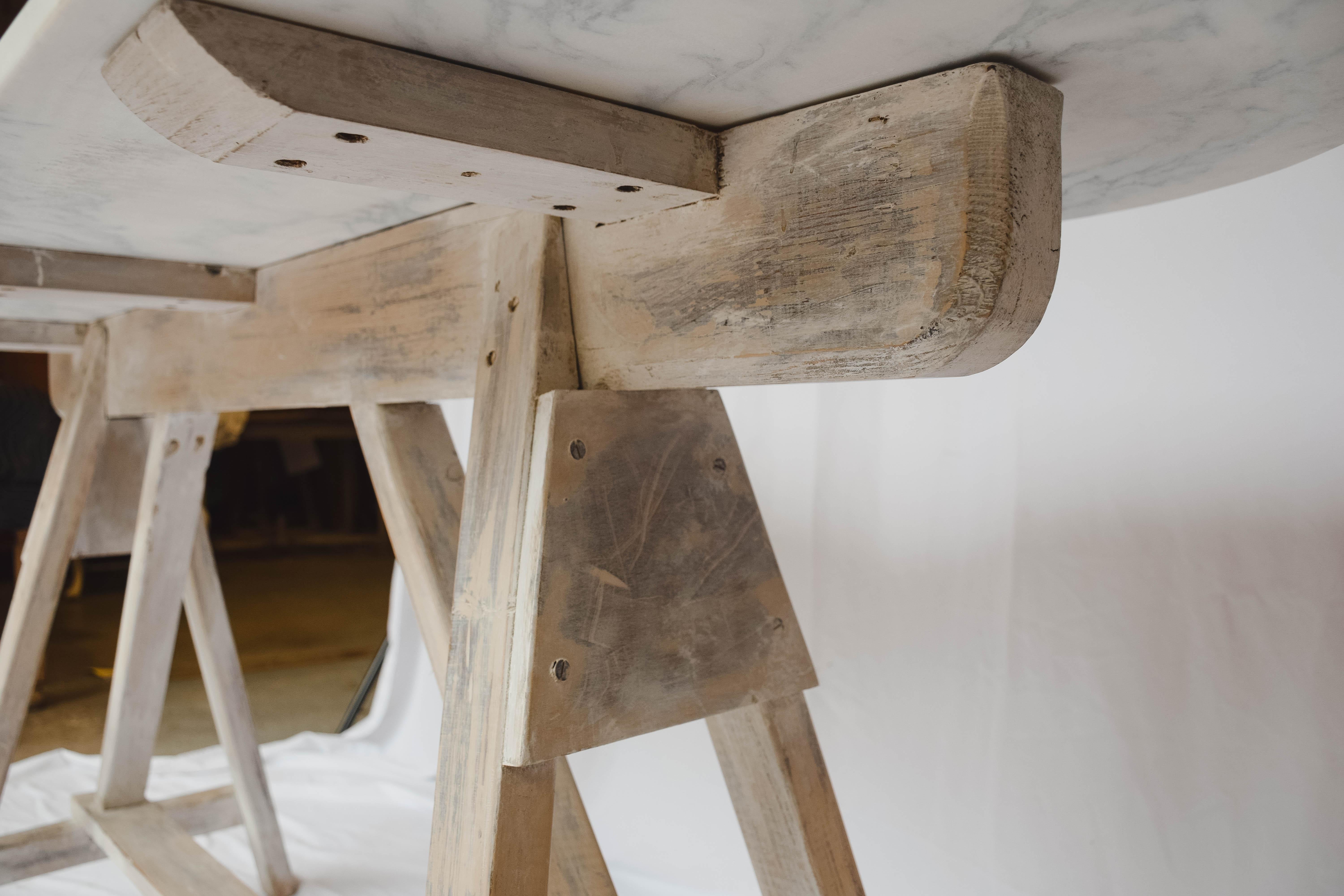 Vintage Sawhorse Table with Vermont Marble Top 1