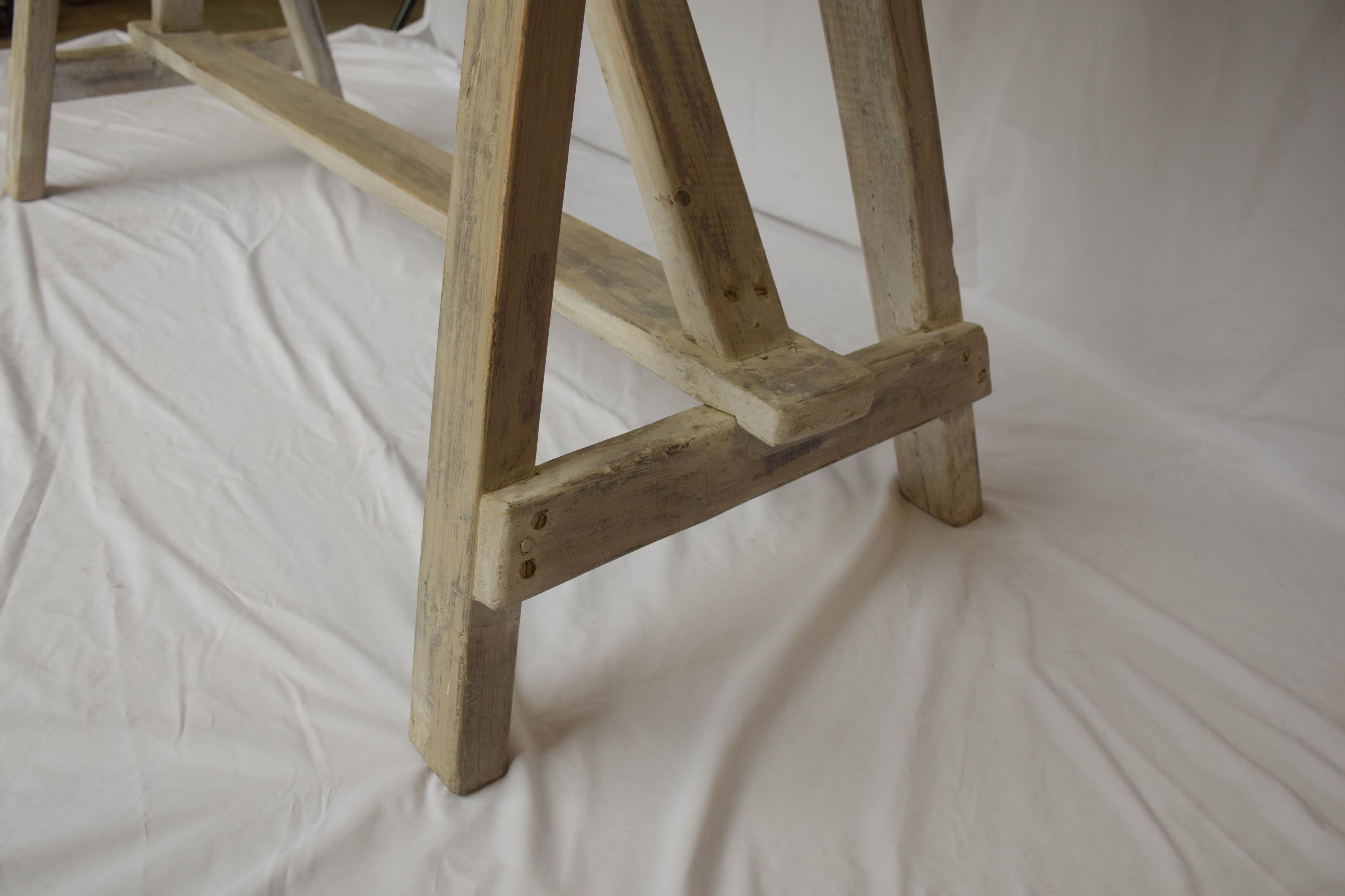 Vintage Sawhorse Table with Vermont Marble Top 2