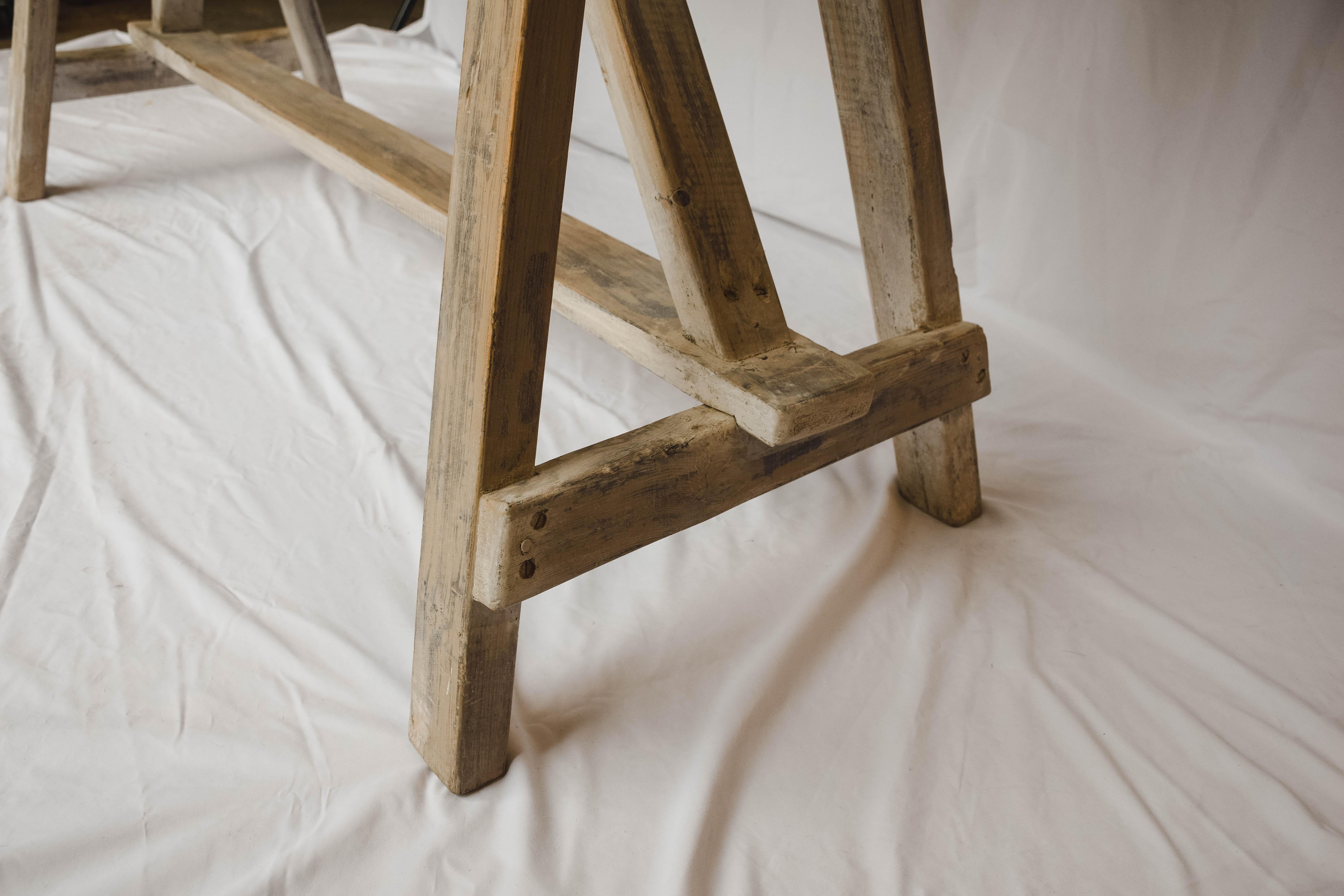Vintage Sawhorse Table with Vermont Marble Top 3