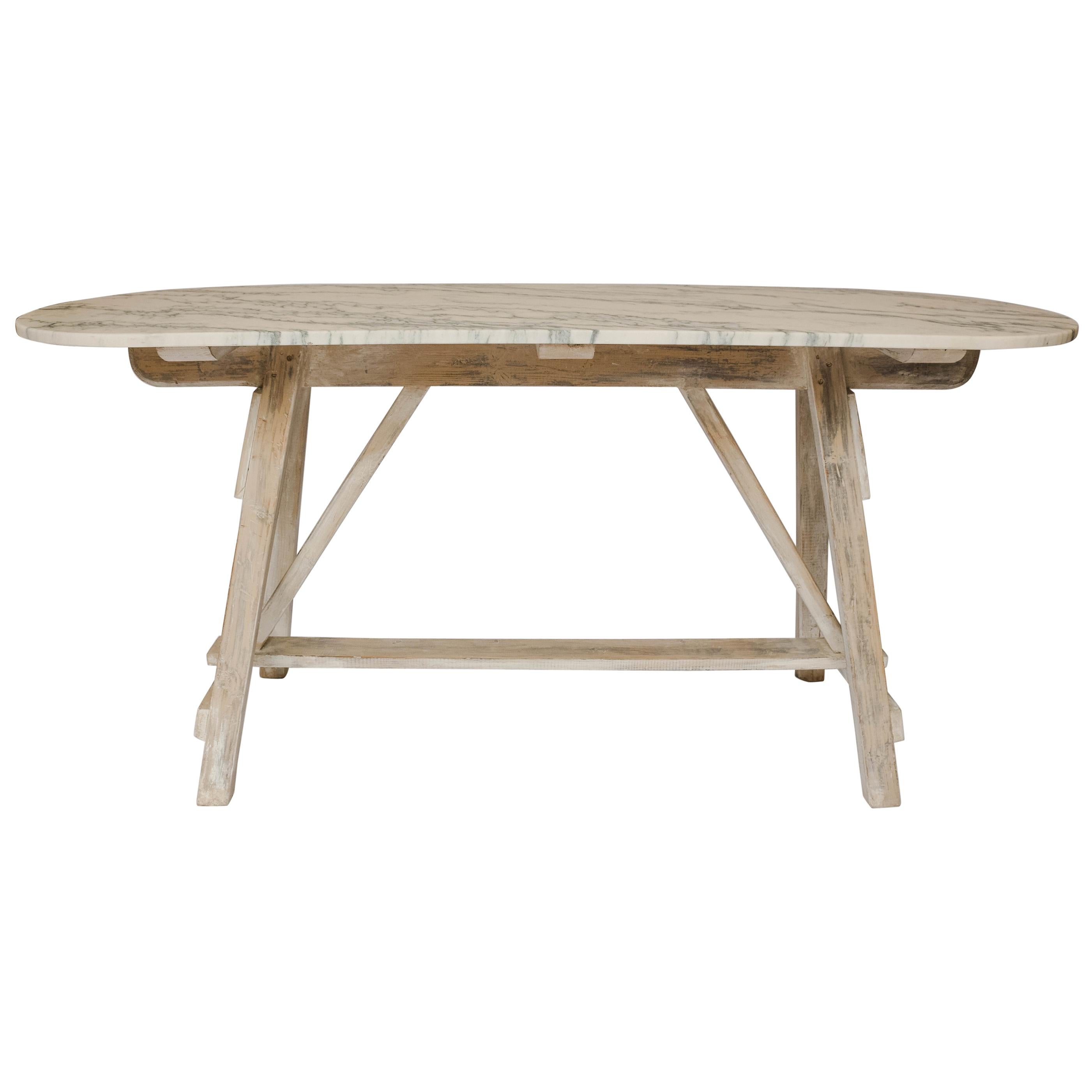 Vintage Sawhorse Table with Vermont Marble Top