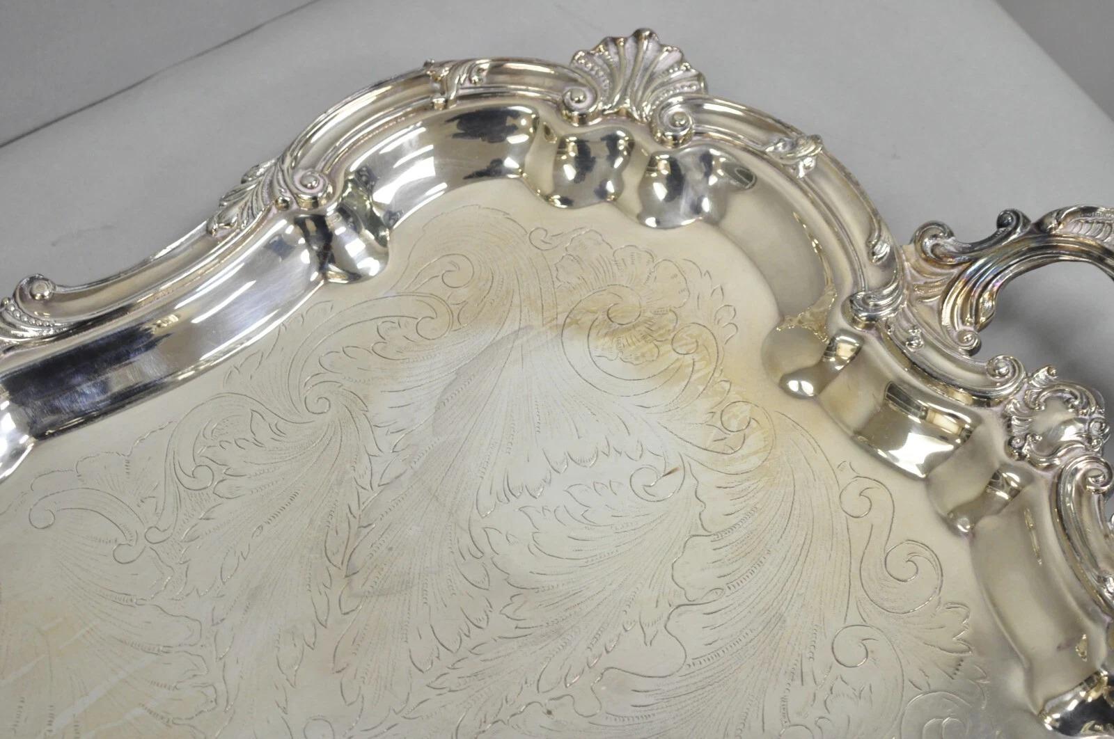 Grand plateau de service vintage SBEP de style baroque victorien en métal argenté Bon état - En vente à Philadelphia, PA