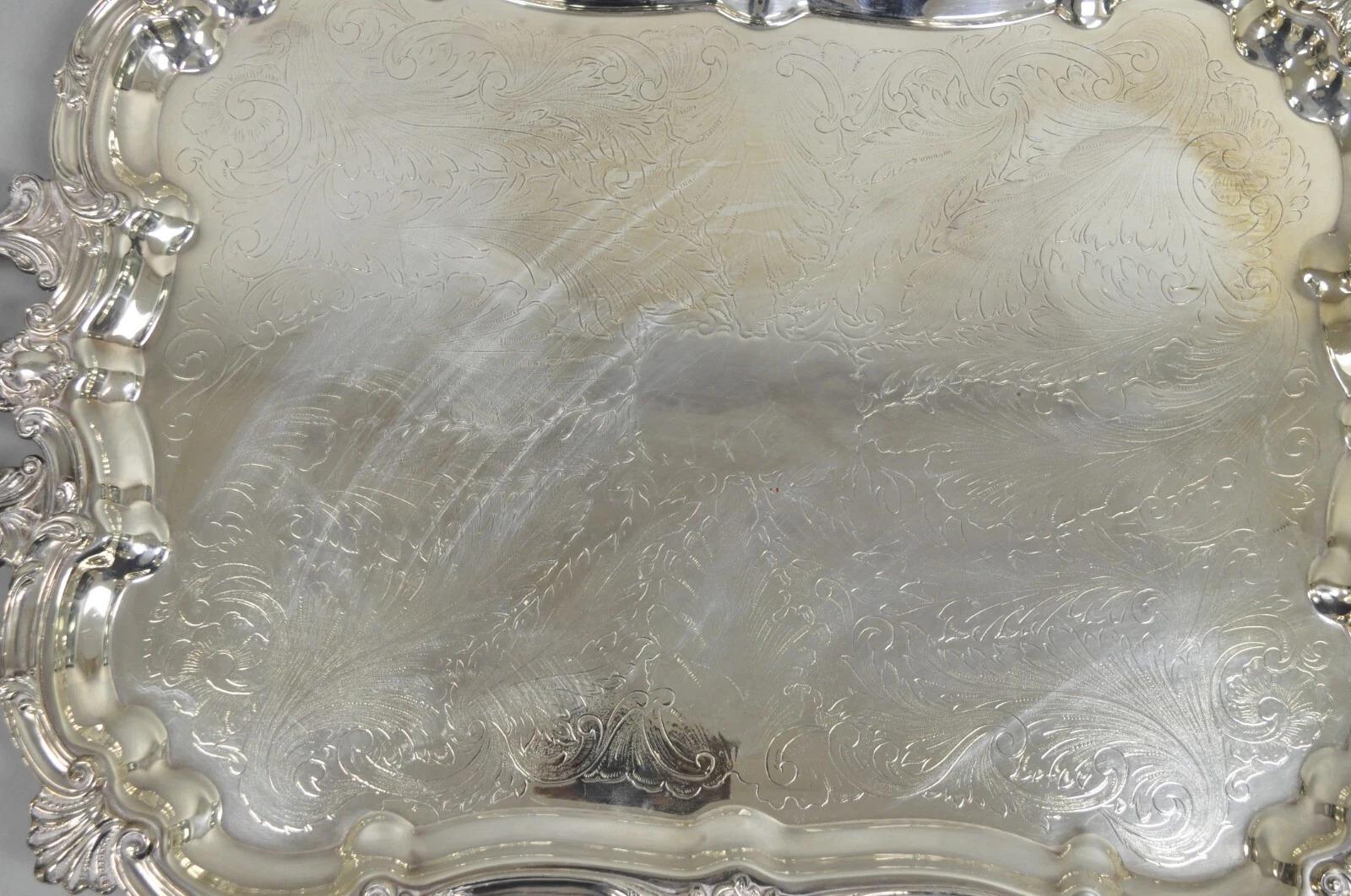 Plaqué argent Grand plateau de service vintage SBEP de style baroque victorien en métal argenté en vente