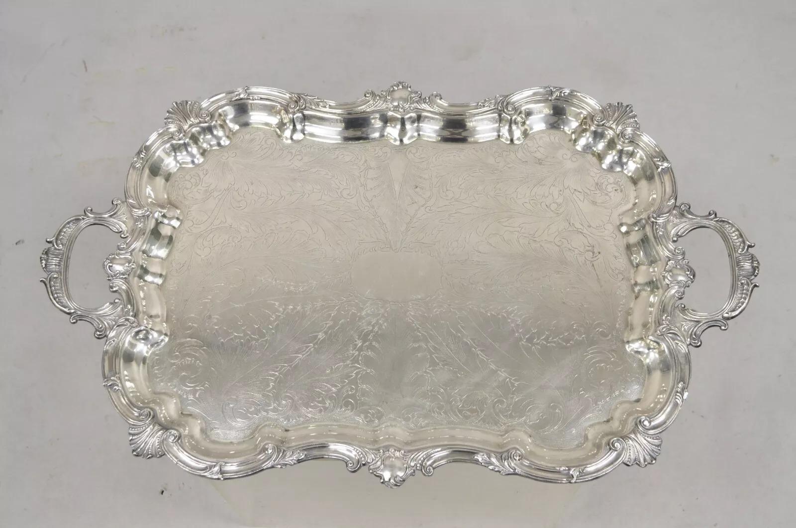 Vintage SBEP Victorian Baroque Style Silver Plated Serving Platter Tray For Sale 7