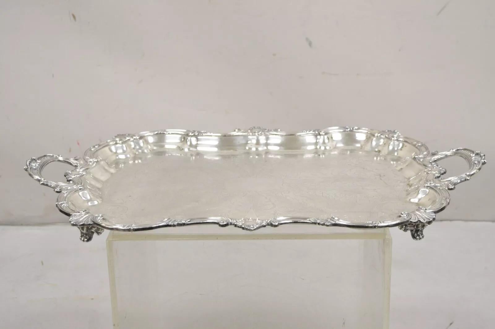 Vintage SBEP Victorian Baroque Style Silver Plated Serving Platter Tray. Circa Mid 20th Century. Measurements: 2