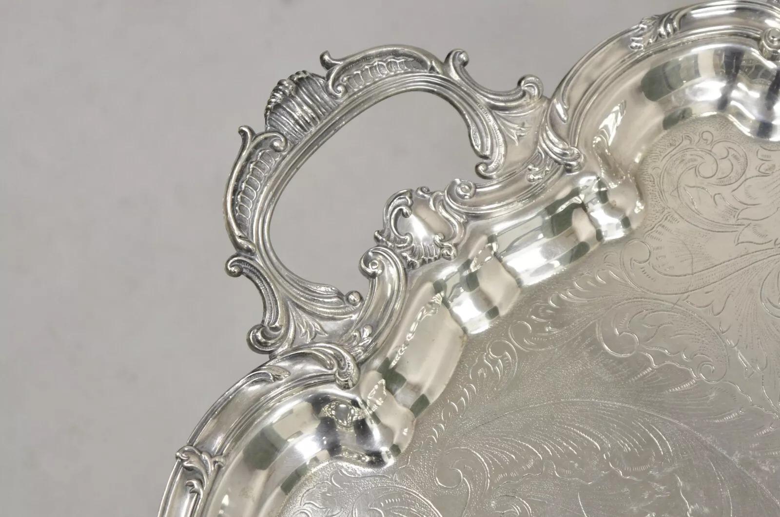 Unknown Vintage SBEP Victorian Baroque Style Silver Plated Serving Platter Tray For Sale