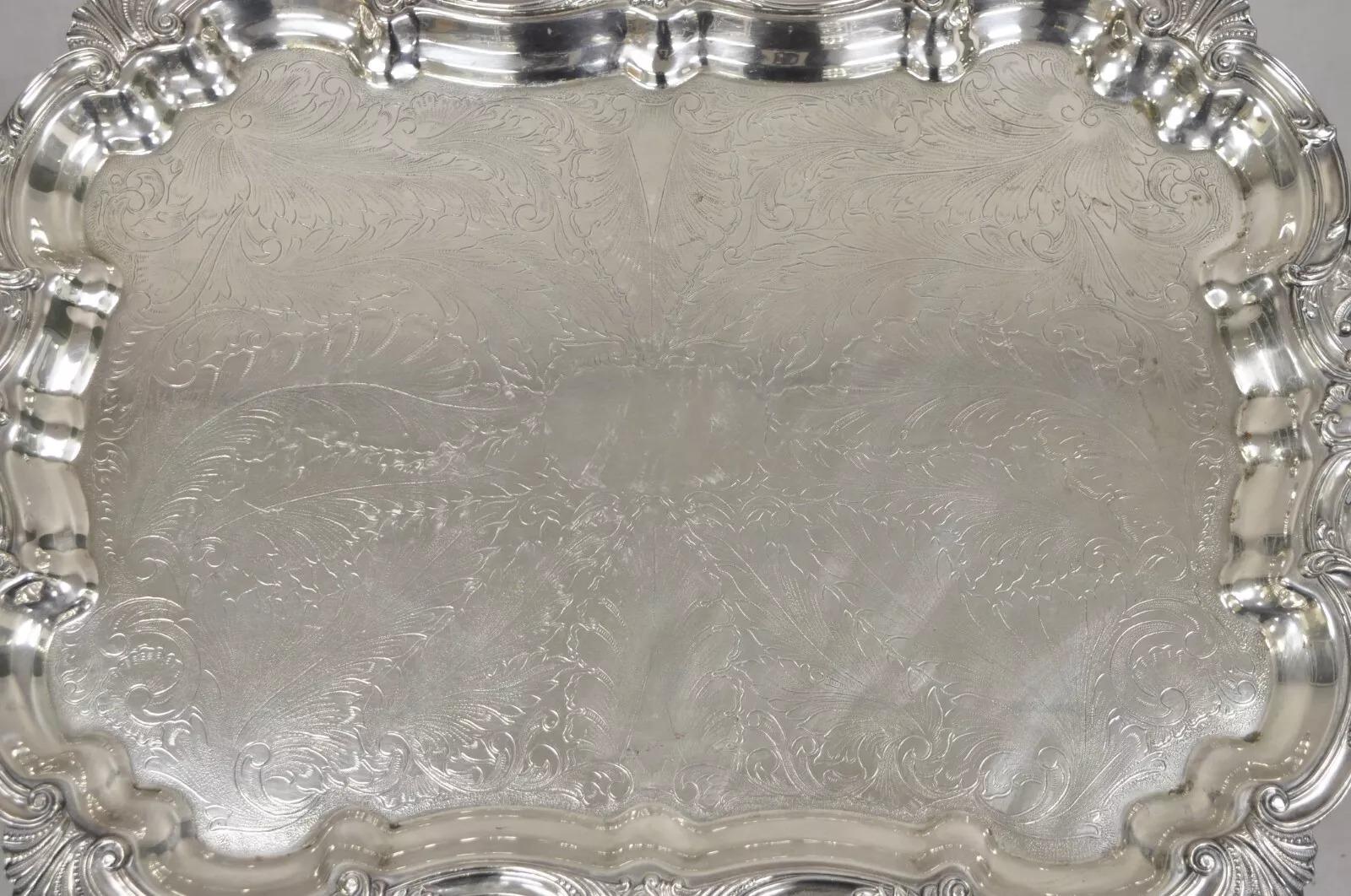 Vintage SBEP Victorian Baroque Style Silver Plated Serving Platter Tray In Good Condition For Sale In Philadelphia, PA