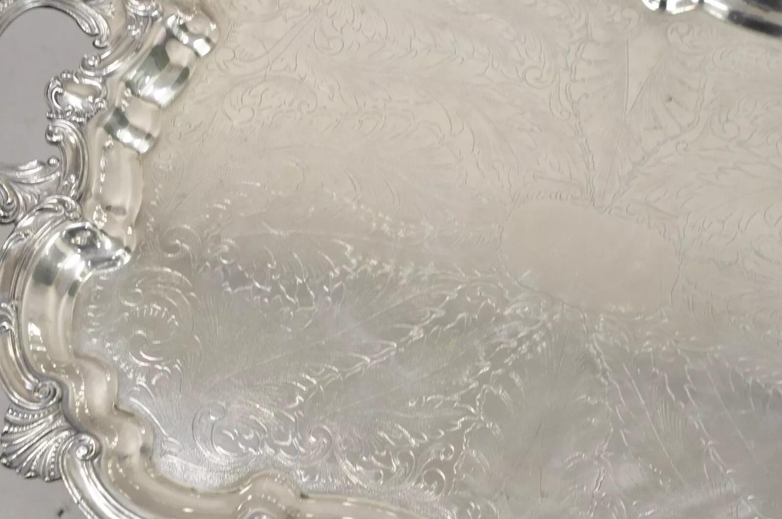 20th Century Vintage SBEP Victorian Baroque Style Silver Plated Serving Platter Tray For Sale
