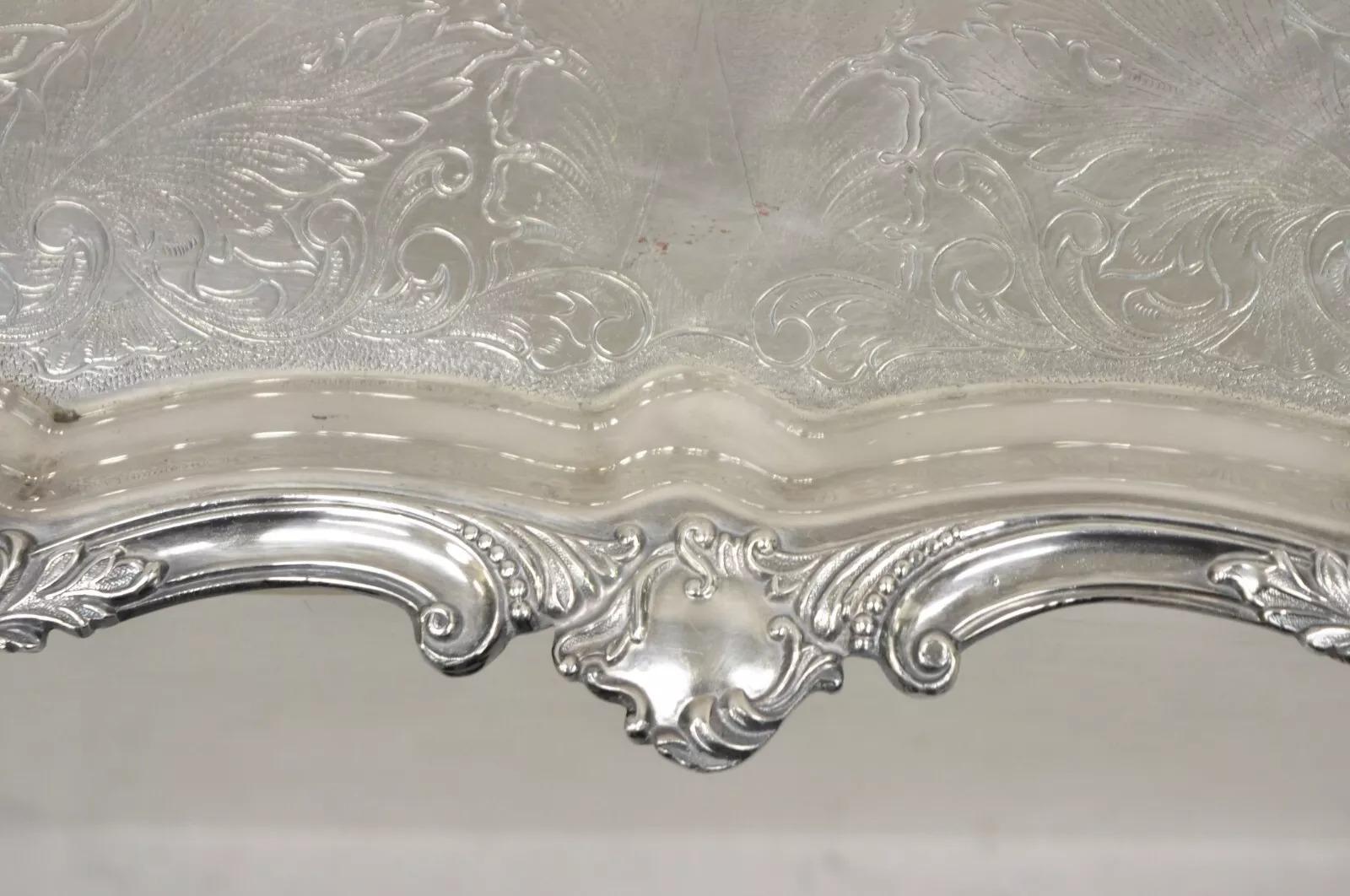 Vintage SBEP Victorian Baroque Style Silver Plated Serving Platter Tray For Sale 1