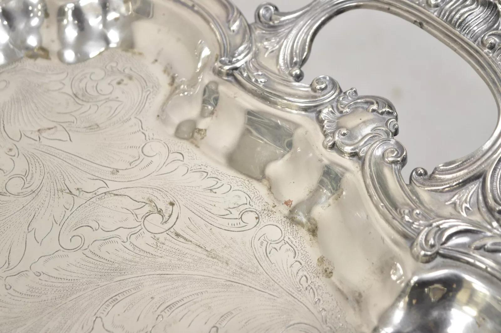 Vintage SBEP Victorian Baroque Style Silver Plated Serving Platter Tray For Sale 2