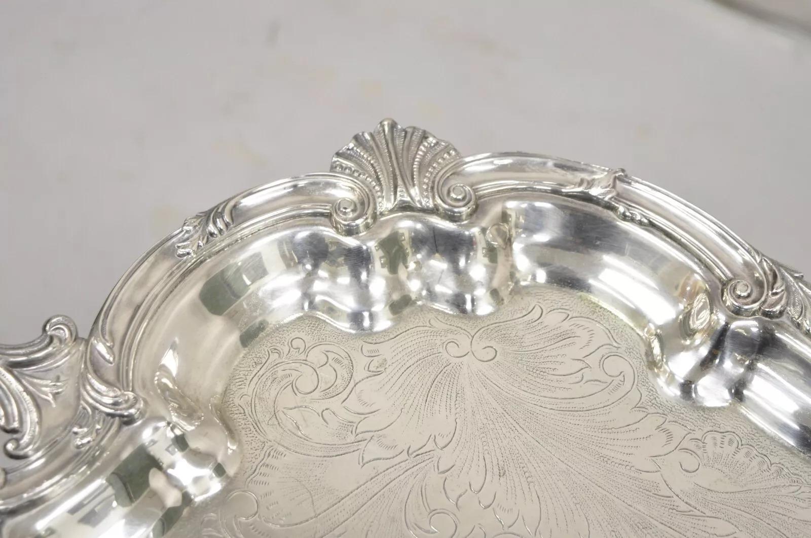 Vintage SBEP Victorian Baroque Style Silver Plated Serving Platter Tray For Sale 3