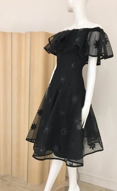 Vintage SCAASI Black Off Shoulder Ruffle Cocktail Dress