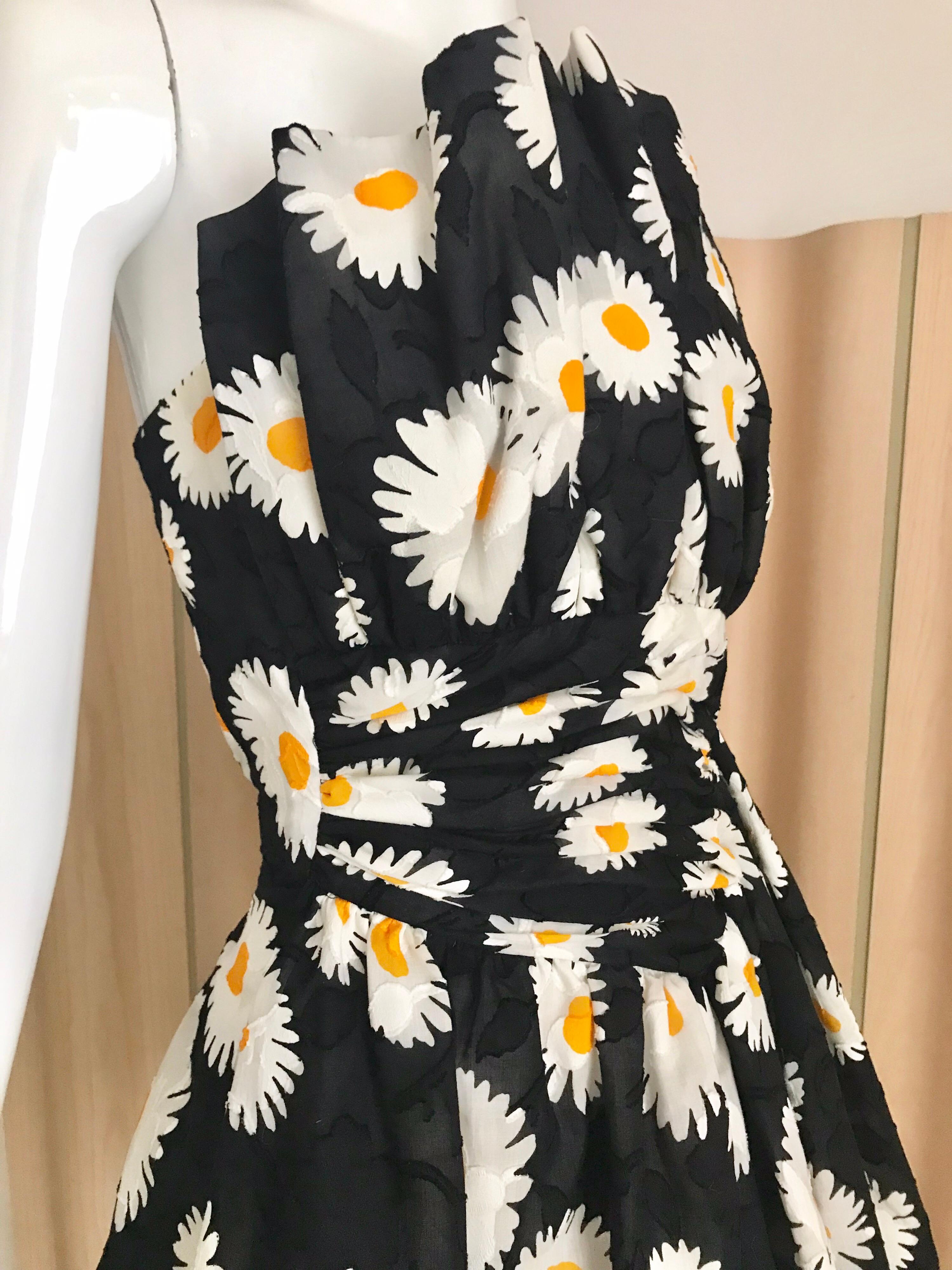 Vintage Scaasi Daisy Print Strapless Cocktail Dress In Good Condition In Beverly Hills, CA