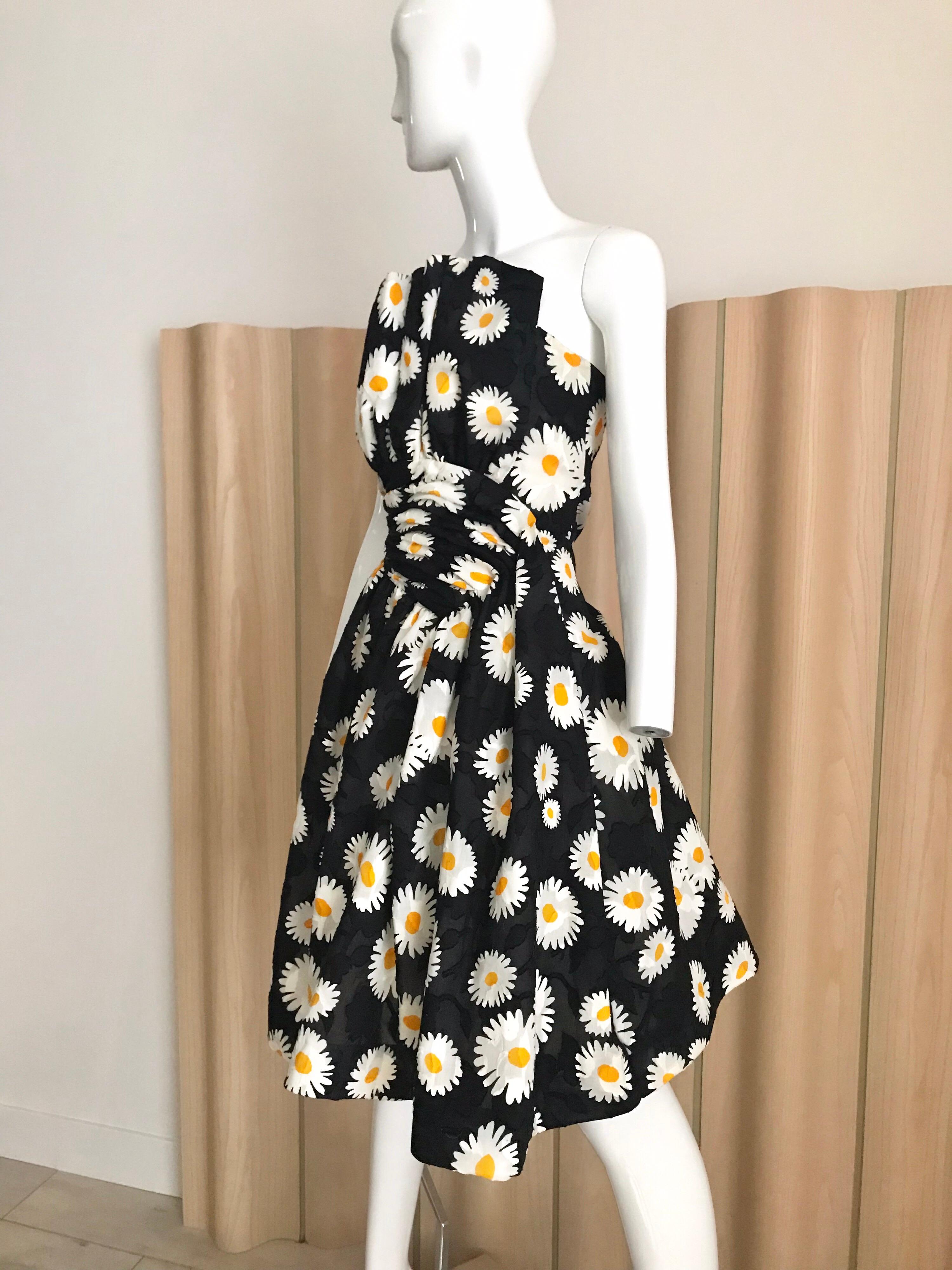  Vintage Scaasi Daisy Print Strapless Cocktail Dress 1
