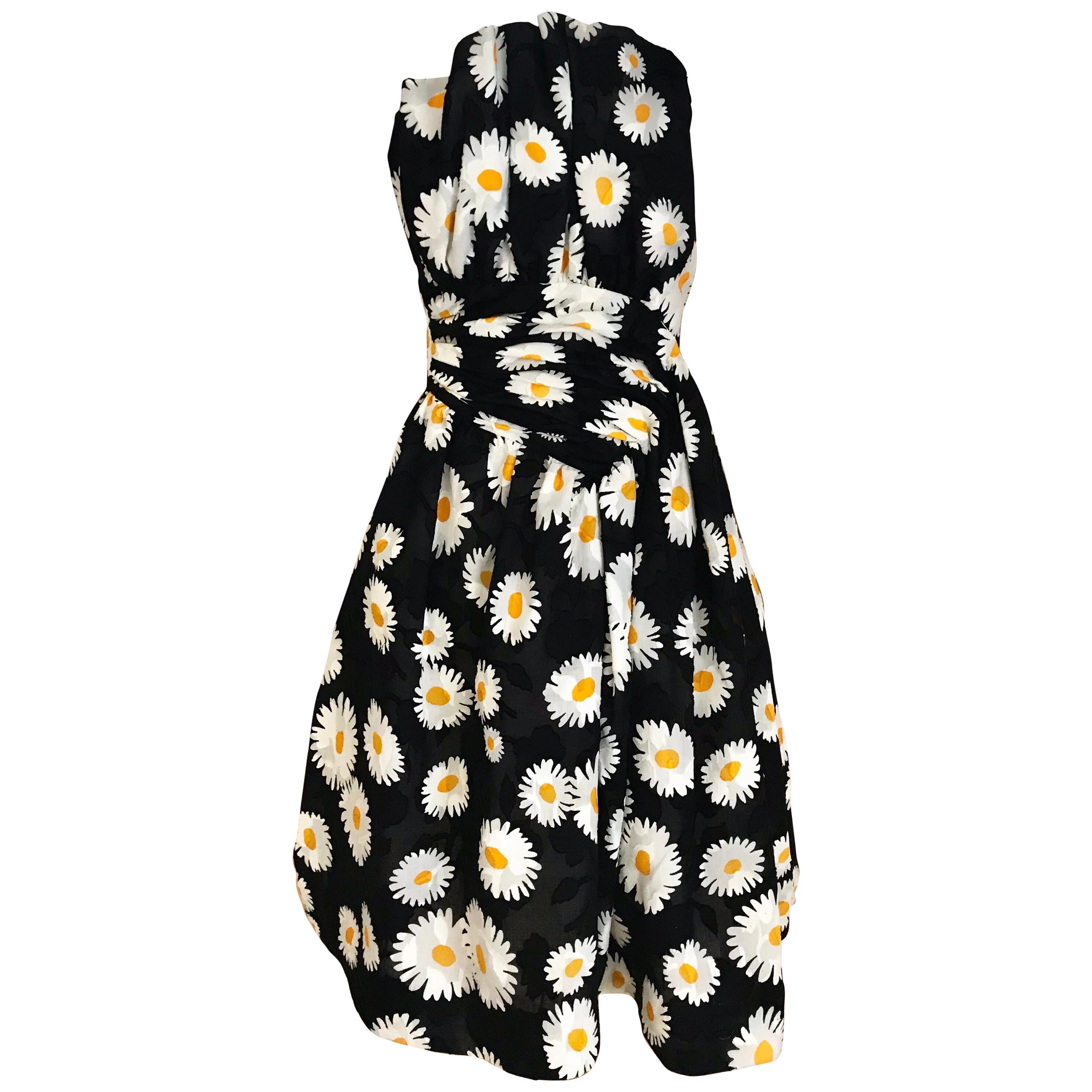  Vintage Scaasi Daisy Print Strapless Cocktail Dress
