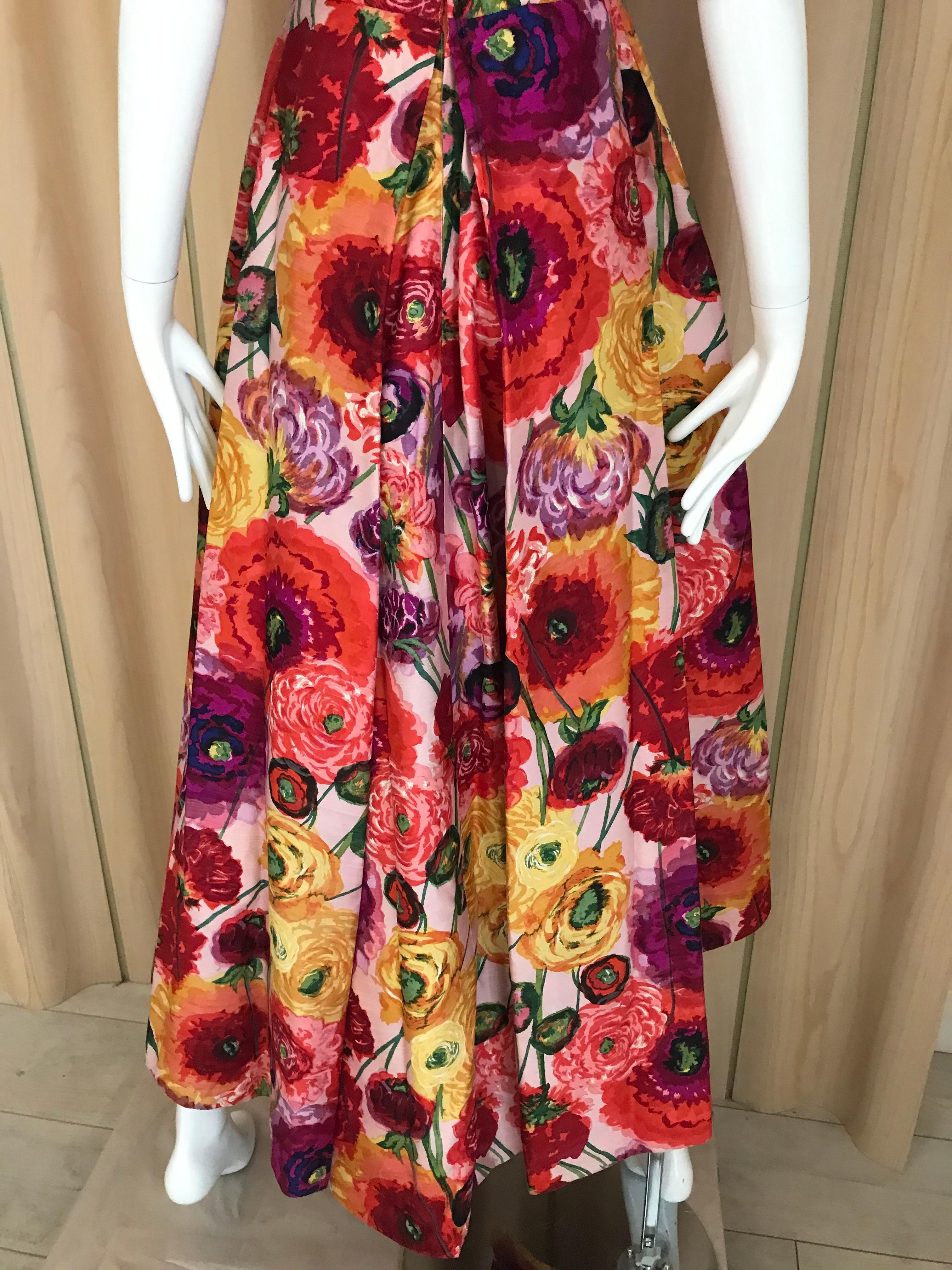 Vintage Scaasi  Multi Color Floral Silk Gown For Sale 8