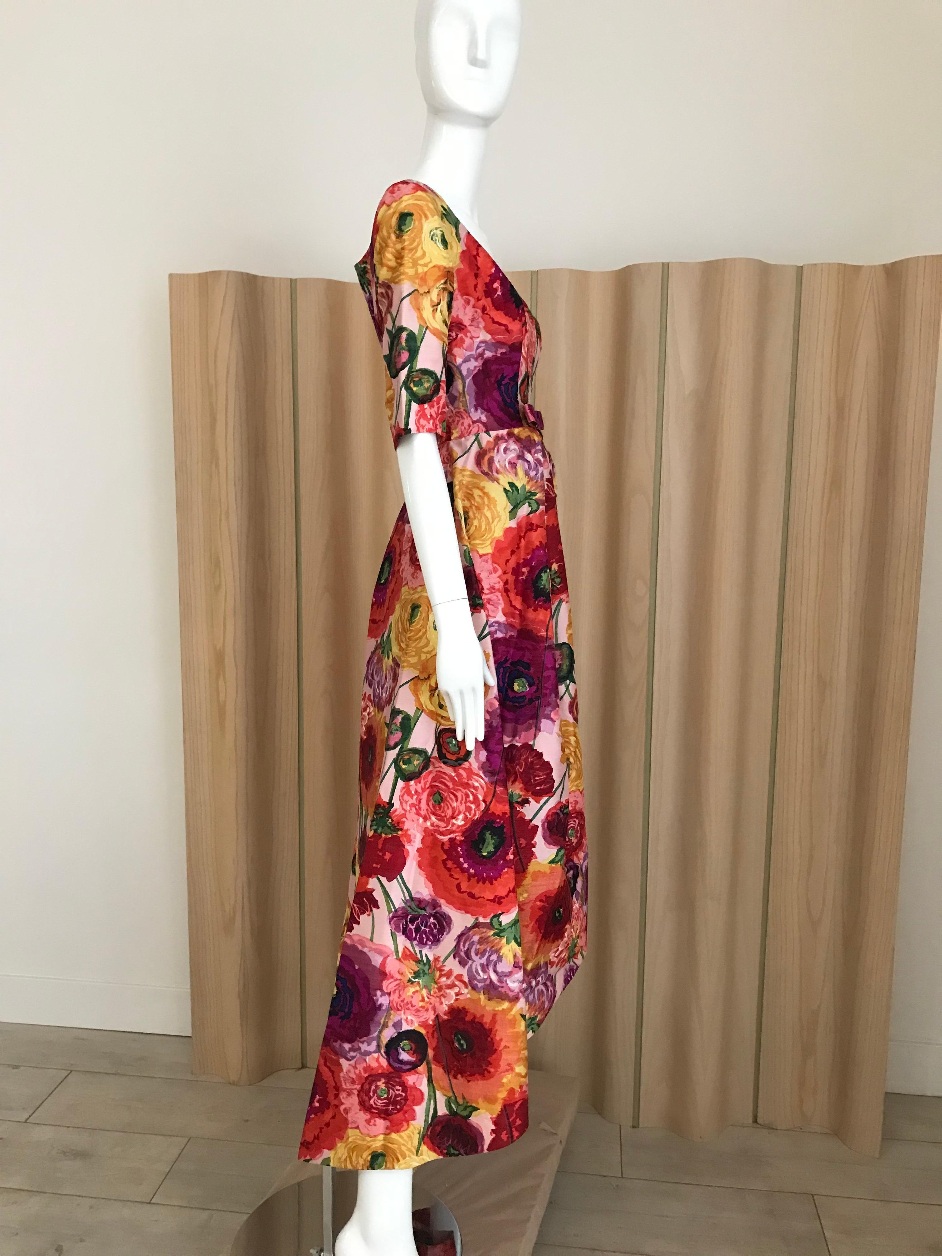 Women's Vintage Scaasi  Multi Color Floral Silk Gown For Sale
