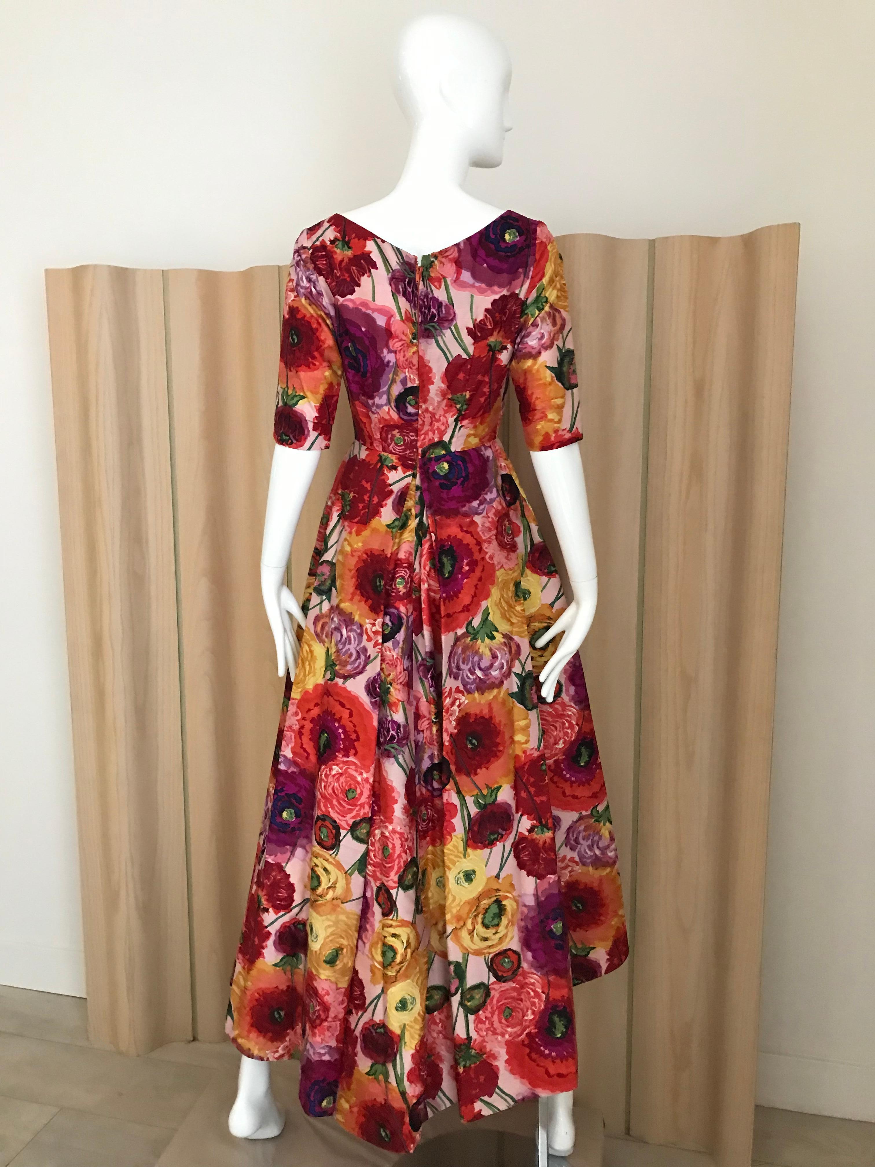Vintage Scaasi  Multi Color Floral Silk Gown For Sale 1