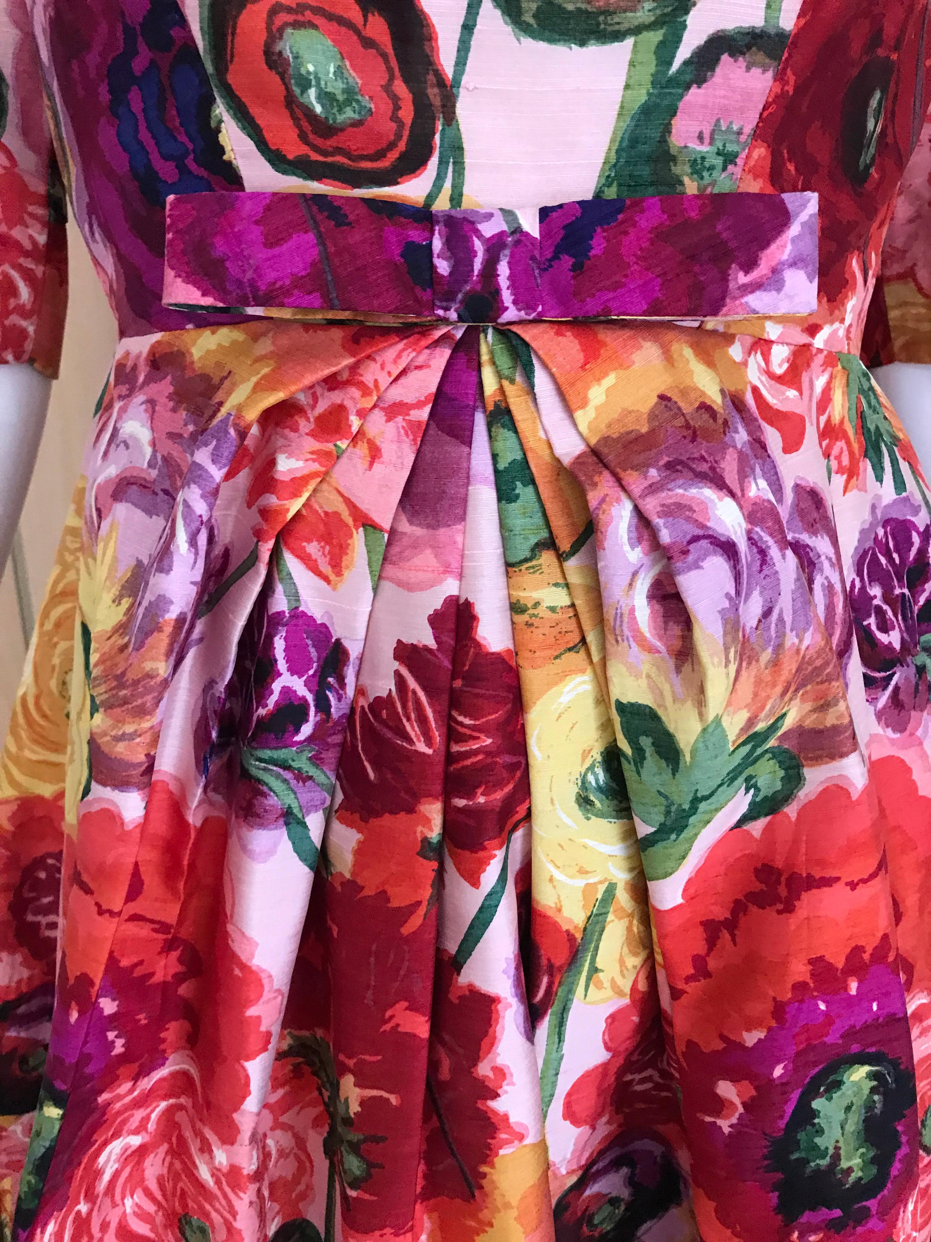 Vintage Scaasi  Multi Color Floral Silk Gown For Sale 3