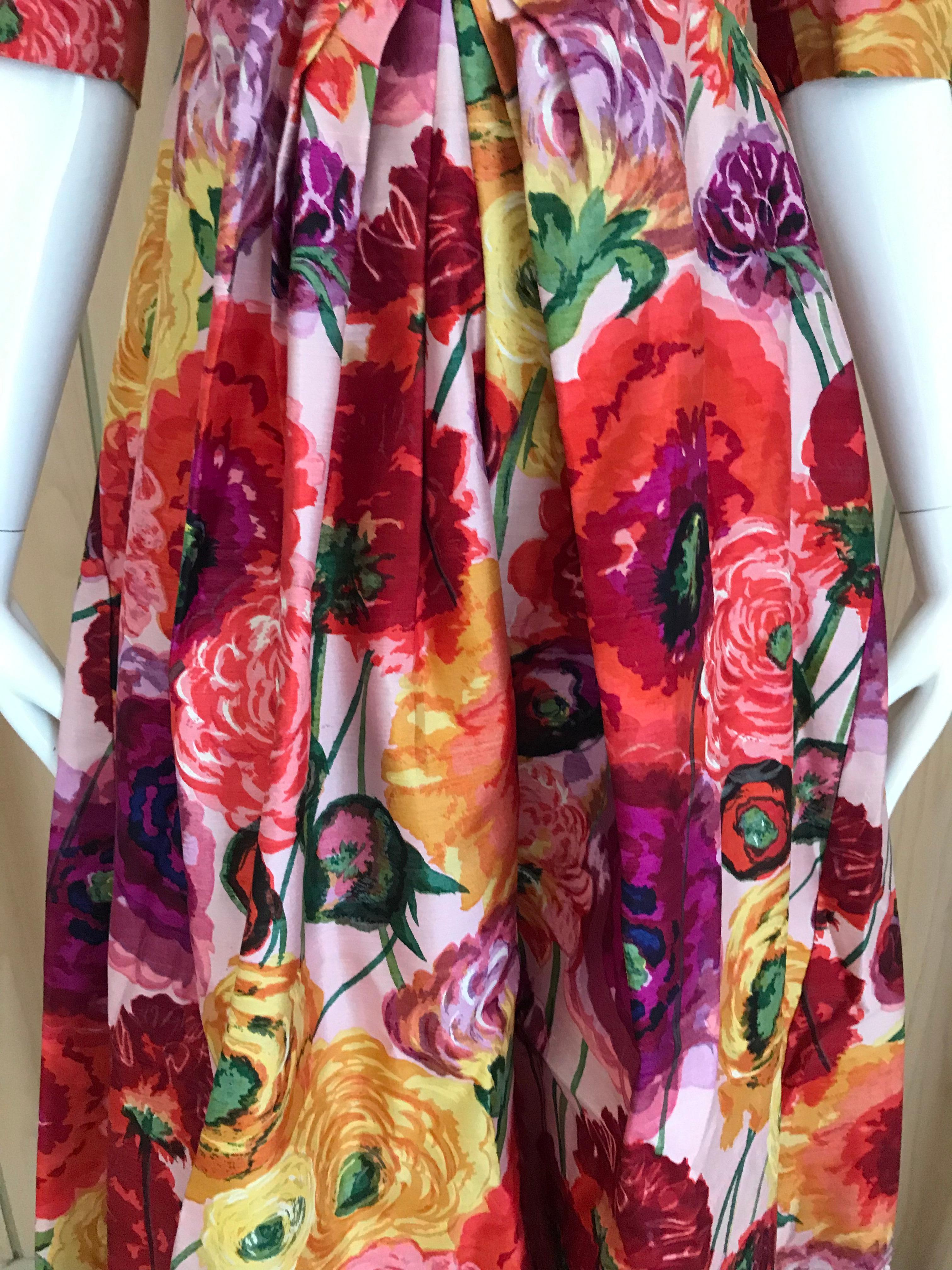 Vintage Scaasi  Multi Color Floral Silk Gown For Sale 4
