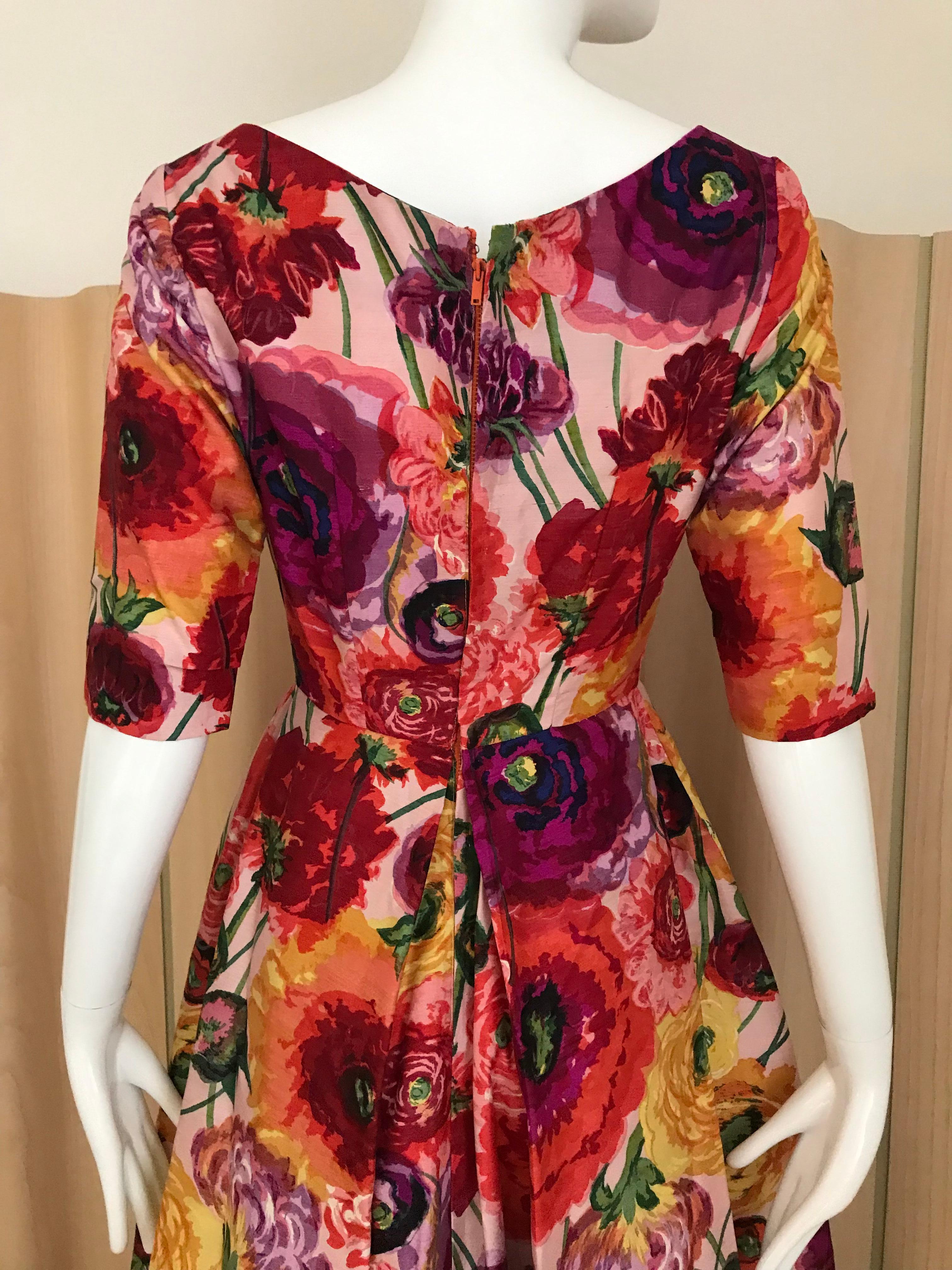 Vintage Scaasi Multi Color Floral Silk Gown For Sale at 1stDibs