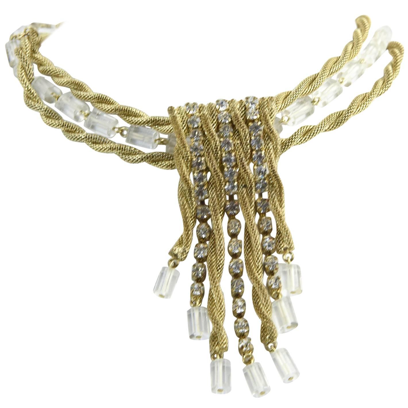 Scaasi Roter Teppich in Gold  Quaste-Halskette mit Strass und Lucite
