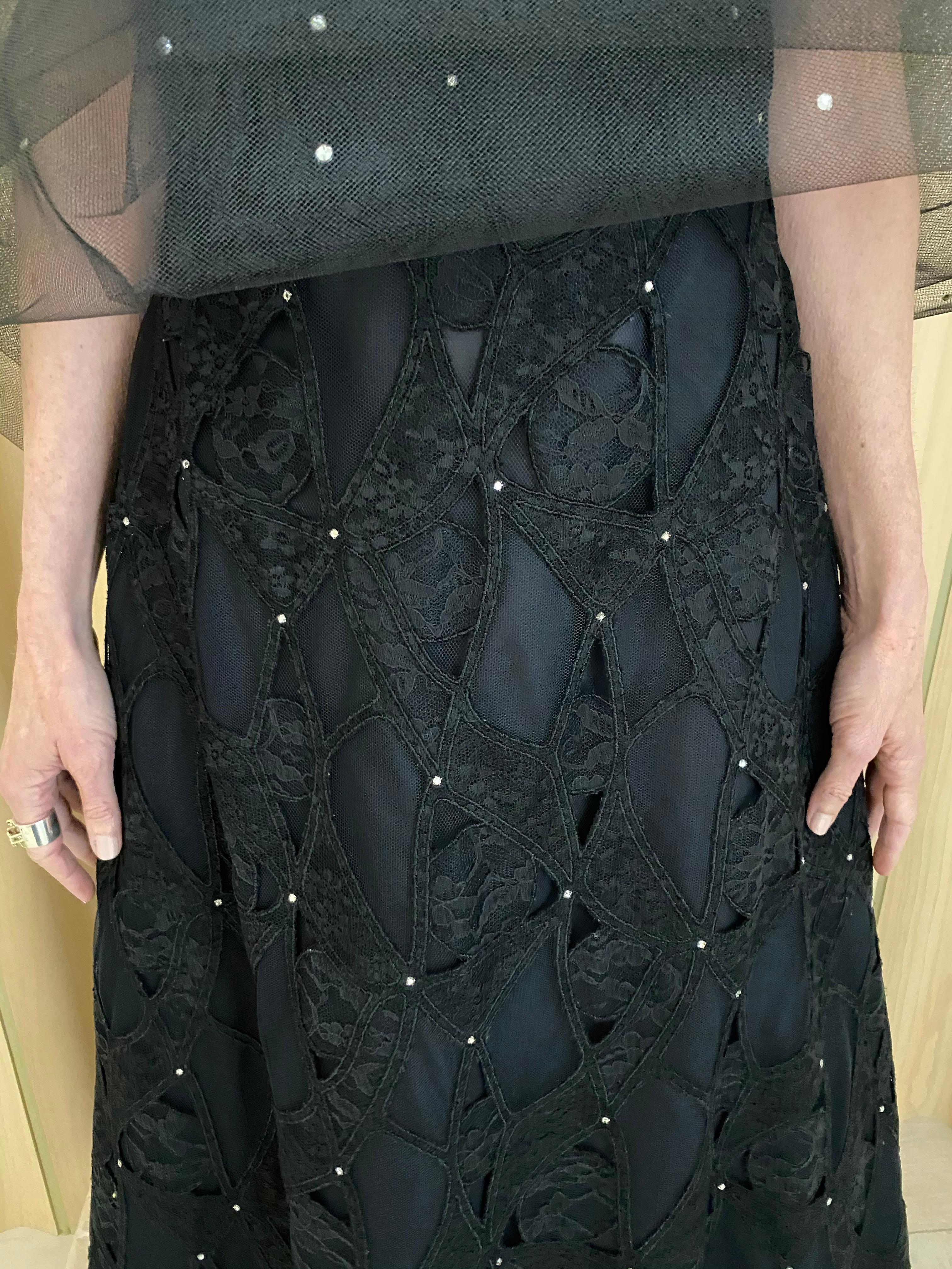 Vintage SCAASI Strapless Black Lace Gown with Rhinestones For Sale 5