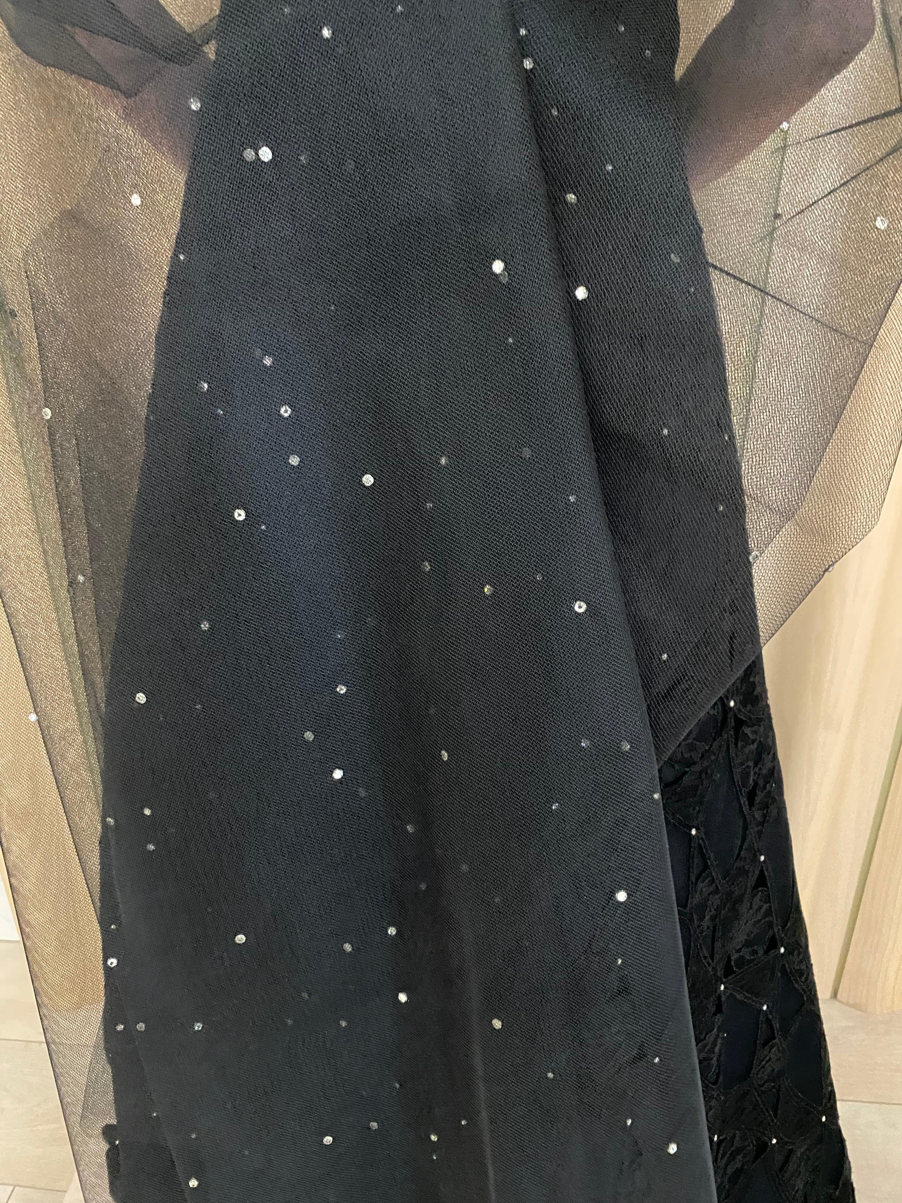 SCAASI Robe vintage sans bretelles en dentelle noire avec strass en vente 2